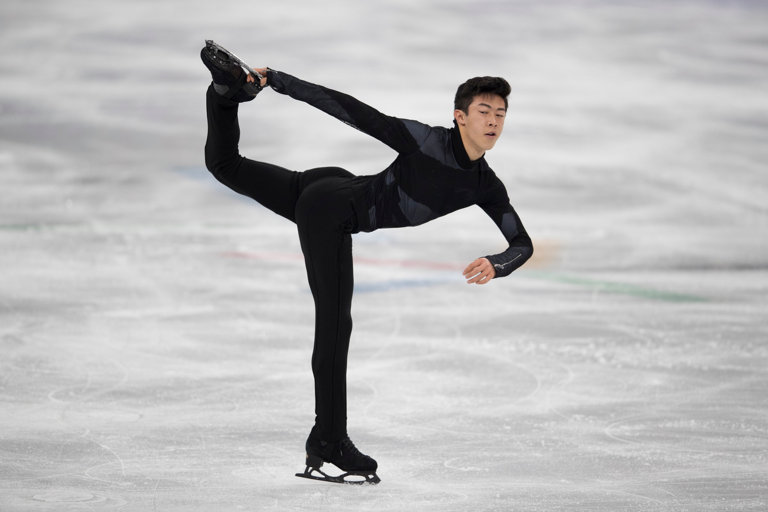 GANGNEUNG, SOUTH KOREA - FEBRUARY 09:  Nathan Chen of the United States competes in the Figure Skating Team Event - Men's Single Skating Short Program during the PyeongChang 2018 Winter Olympic Games at Gangneung Ice Arena on February 9, 2018 in Gangneung