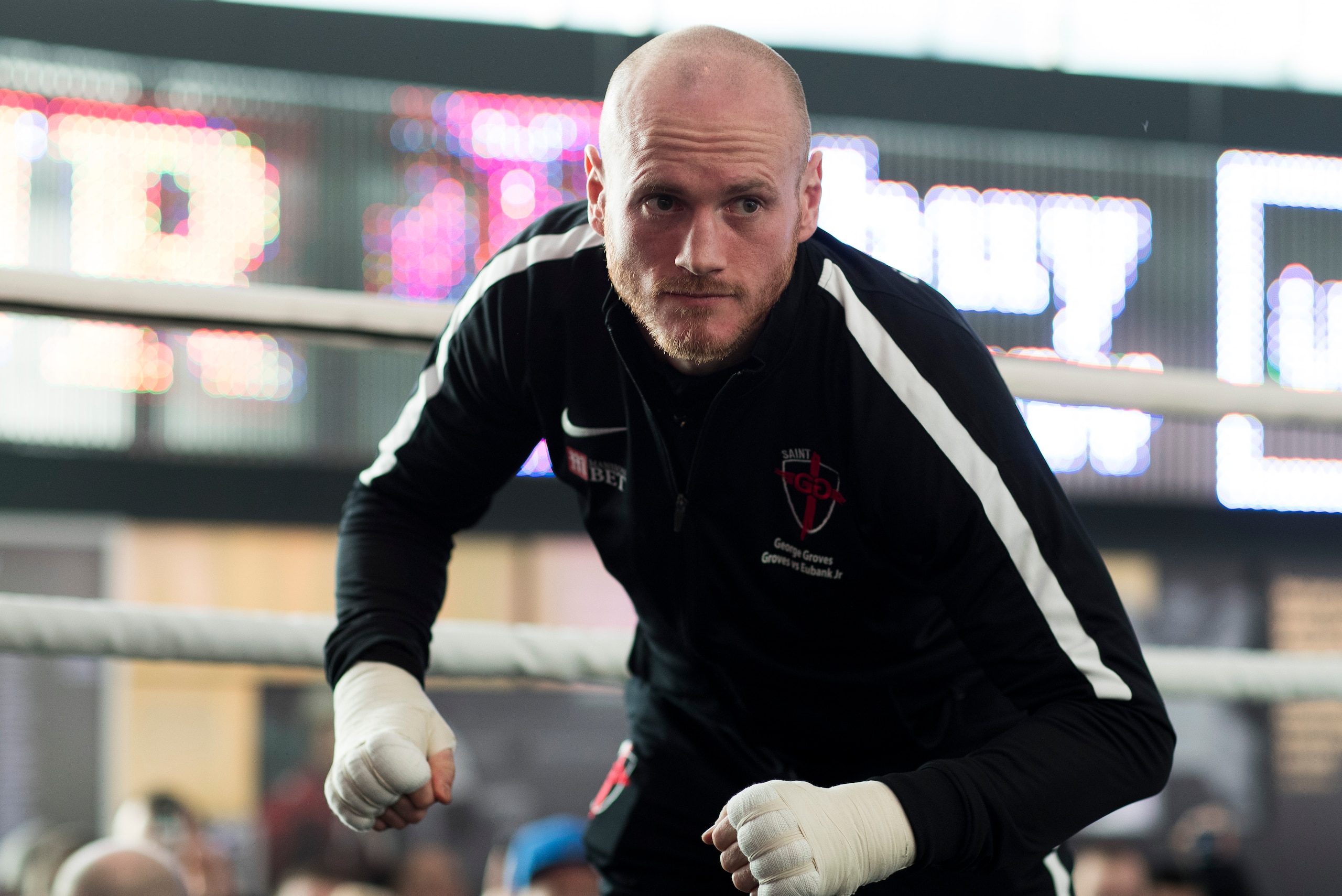 MANCHESTER, ENGLAND - FEBRUARY 13: George Groves takes part in a public work out at National Football Museum on February 13, 2018 in Manchester, England. (Photo by Mark Robinson/Getty Images)