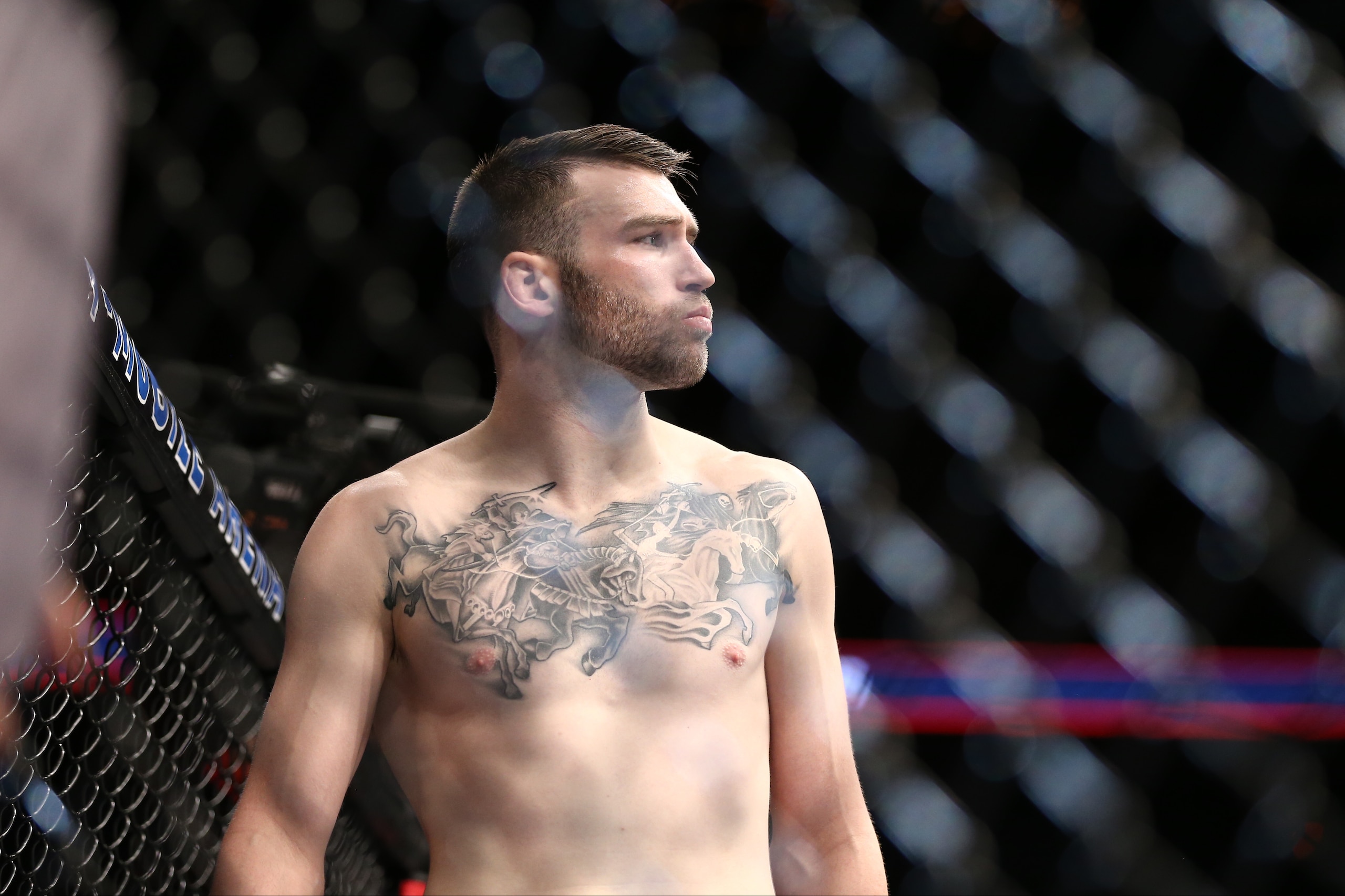LAS VEGAS, NV - JULY 9: Brian Camozzi stands in the Octagon prior to his bout against Chad Laprise in their welterweight bout during the UFC 213 event at T-Mobile Arena on July 9, 2017 in Las Vegas, Nevada. (Photo by Rey Del Rio/Getty Images)