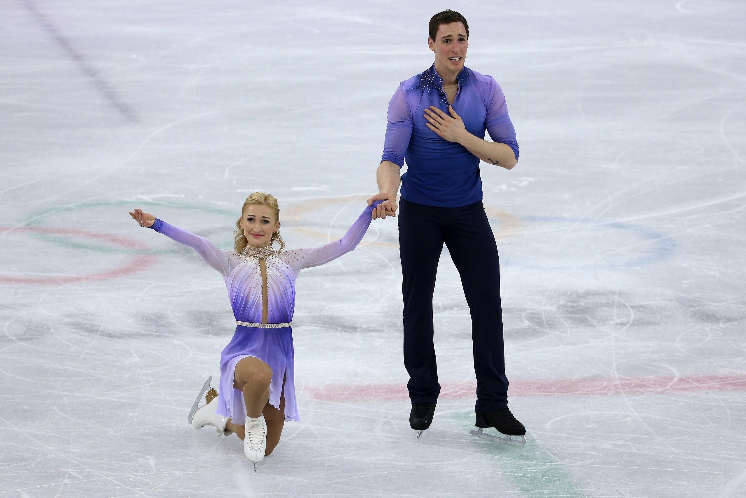 GANGNEUNG, SOUTH KOREA - FEBRUARY 15: Aljona Savchenko and Bruno Massot of Germany during the Figure Skating Pair Skating Free Program on day six of the PyeongChang 2018 Winter Olympic Games at Gangneung Ice Arena on February 15, 2018 in Gangneung, South 