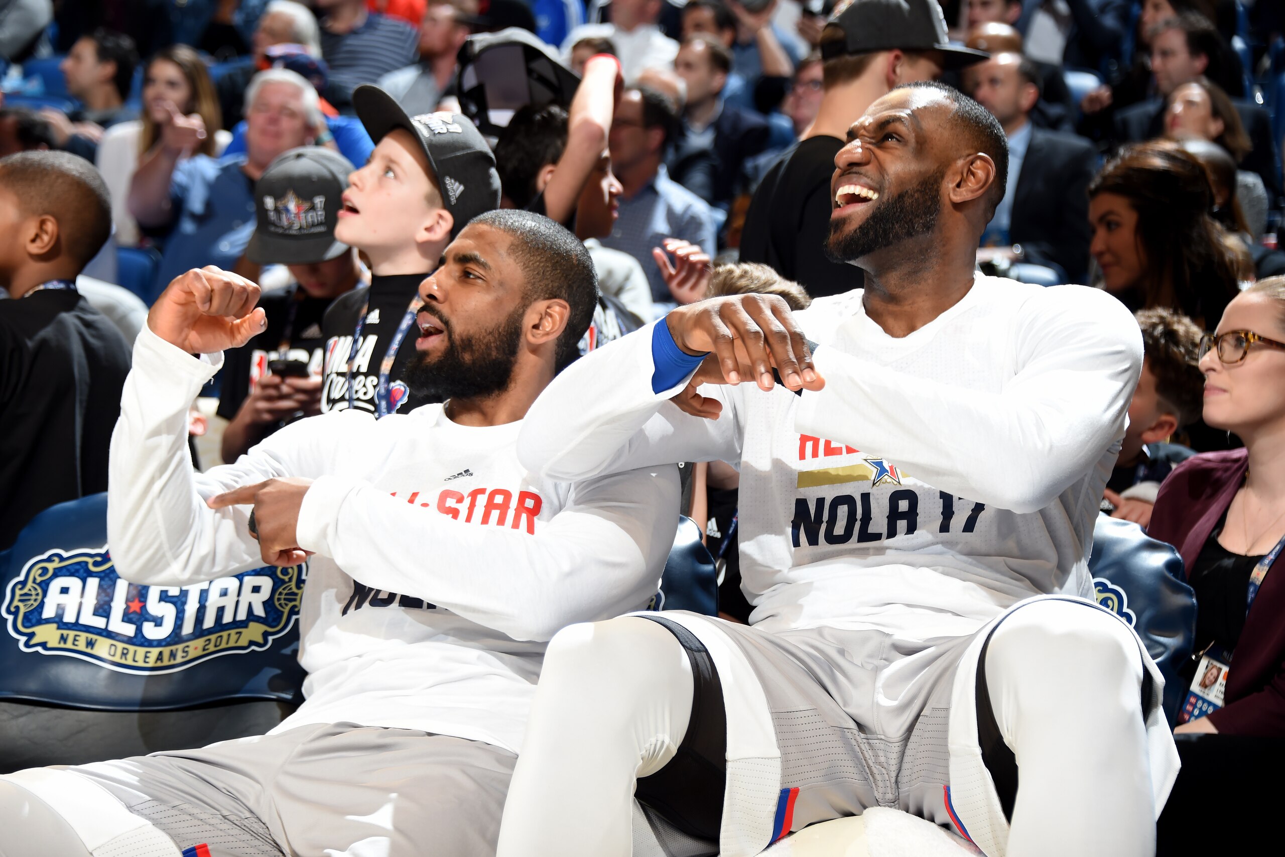 NEW ORLEANS, LA - FEBRUARY 19: Kyrie Irving #2 and LeBron James #23 of the Eastern Conference All-Star Team during the NBA All-Star Game as part of the 2017 NBA All Star Weekend on February 19, 2017 at the Smoothie King Center in New Orleans, Louisiana. NEW ORLEANS, LA - FEBRUARY 19: Kyrie Irving #2 and LeBron James #23 of the Eastern Conference All-Star Team during the NBA All-Star Game as part of the 2017 NBA All Star Weekend on February 19, 2017 at the Smoothie King Center in New Orleans, Louisiana.