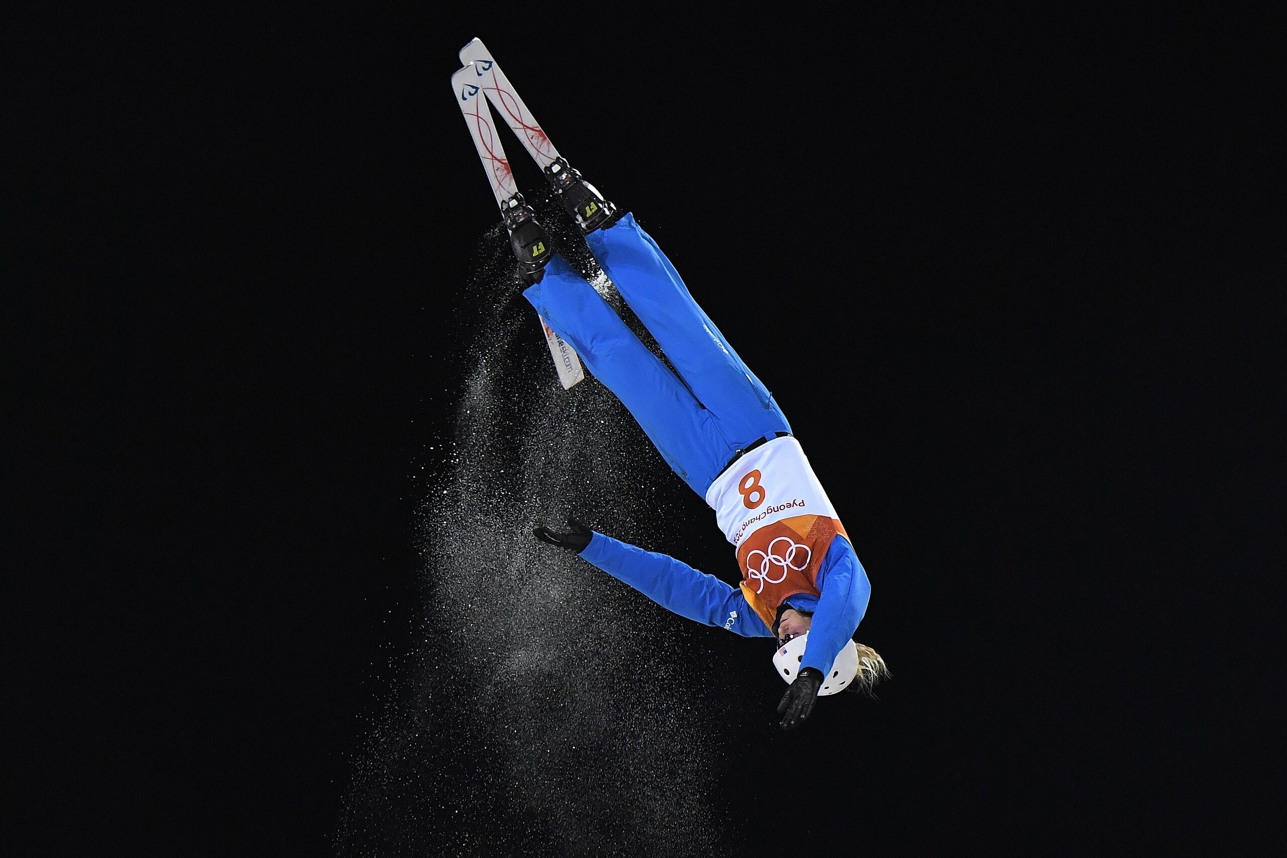 US Kiley McKinnon competes in the women's aerials qualification event during the Pyeongchang 2018 Winter Olympic Games at the Phoenix Park in Pyeongchang on February 15, 2018. / AFP PHOTO / LOIC VENANCE        (Photo credit should read LOIC VENANCE/AFP/Ge