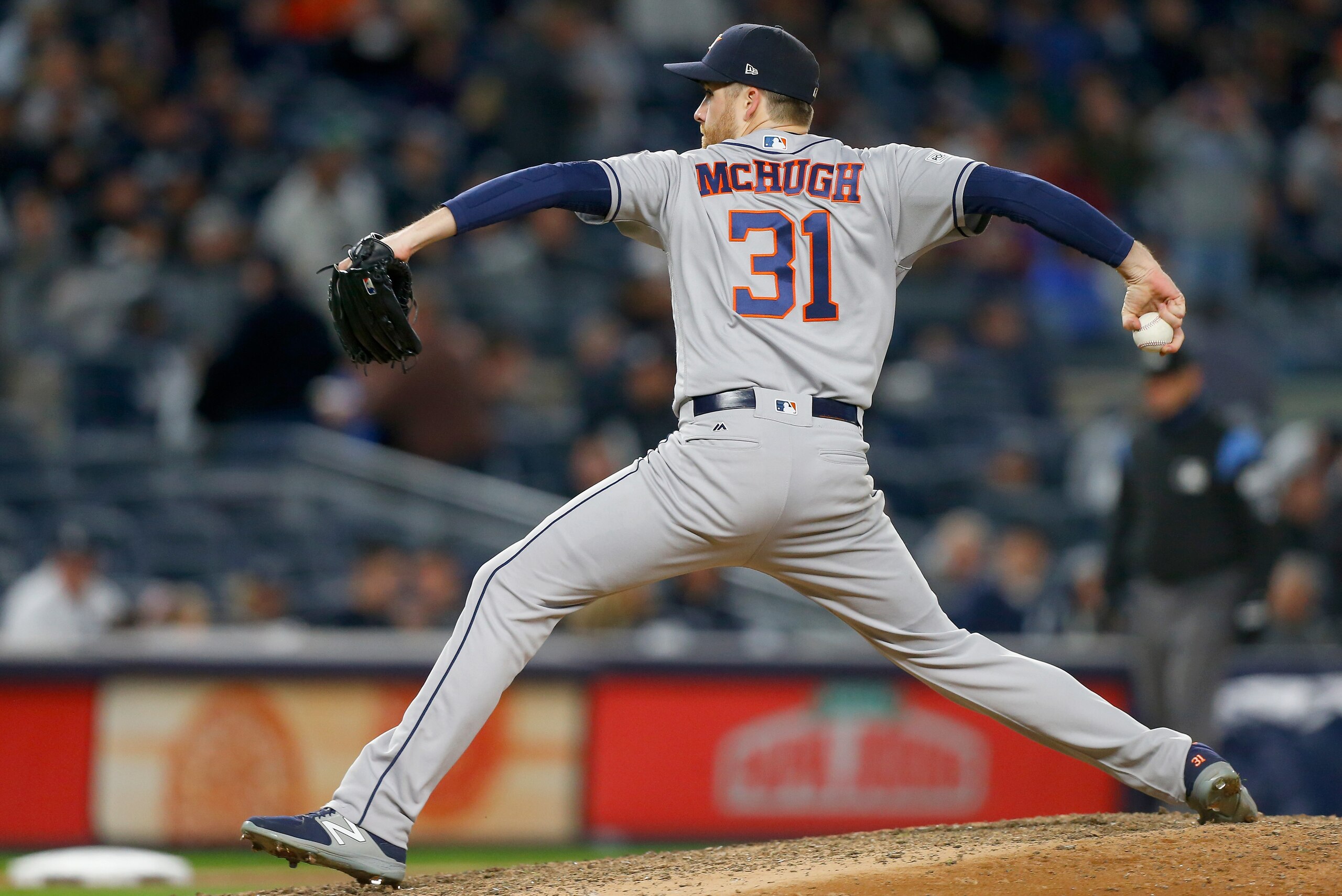 NEW YORK, NY - OCTOBER 16:  (NEW YORK DAILIES OUT)   Collin McHugh #31 of the Houston Astros in action against the New York Yankees in Game Three of the American League Championship Series at Yankee Stadium on October 16, 2017 in the Bronx borough of New 