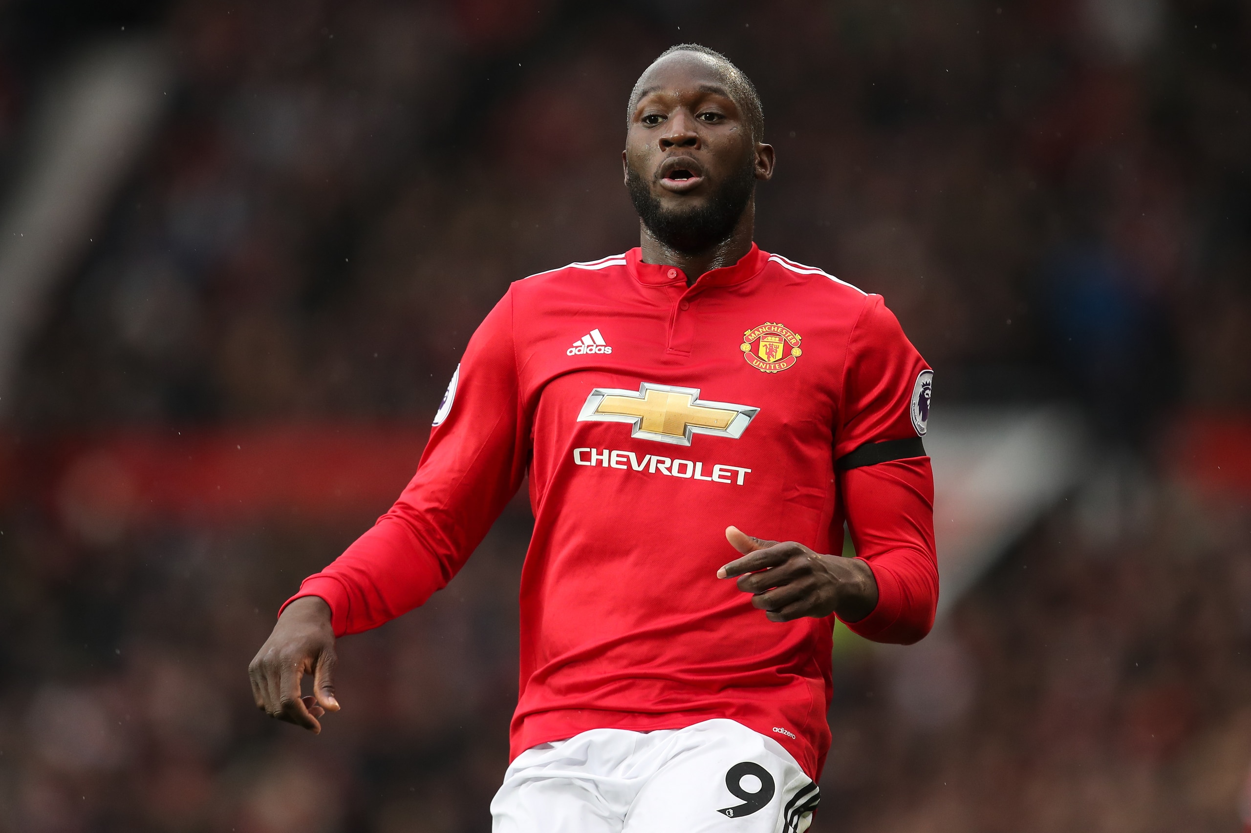 MANCHESTER, ENGLAND - FEBRUARY 03: Romelu Lukaku of Manchester United  during the Premier League match between Manchester United and Huddersfield Town at Old Trafford on February 3, 2018 in Manchester, England. (Photo by Robbie Jay Barratt - AMA/Getty Ima