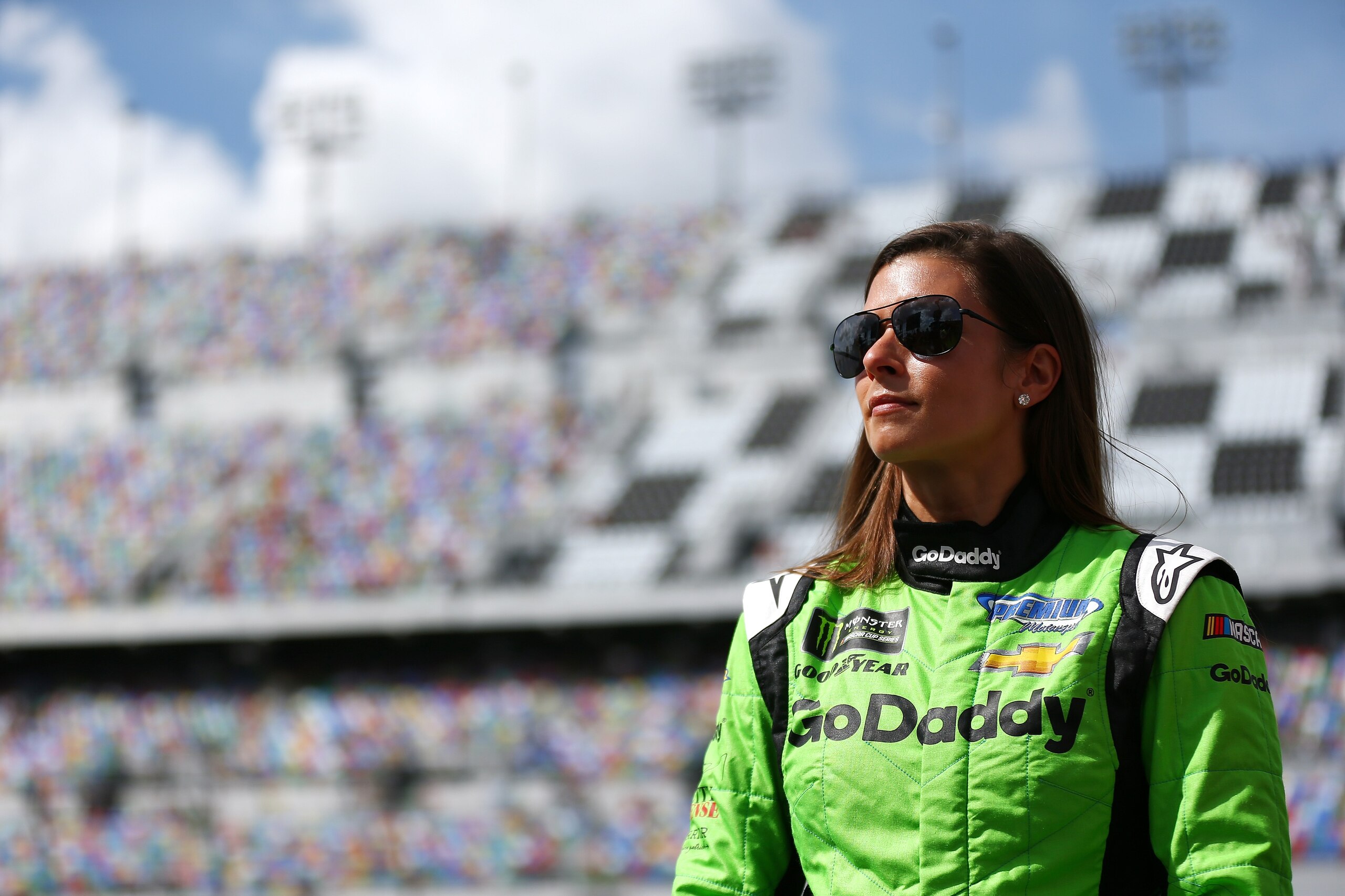 DAYTONA BEACH, FL - FEBRUARY 11: Danica Patrick, driver of the #7 GoDaddy Chevrolet, stands on the grid during qualifying for the Monster Energy NASCAR Cup Series Daytona 500 at Daytona International Speedway on February 11, 2018 in Daytona Beach, Florid DAYTONA BEACH, FL - FEBRUARY 11: Danica Patrick, driver of the #7 GoDaddy Chevrolet, stands on the grid during qualifying for the Monster Energy NASCAR Cup Series Daytona 500 at Daytona International Speedway on February 11, 2018 in Daytona Beach, Florid