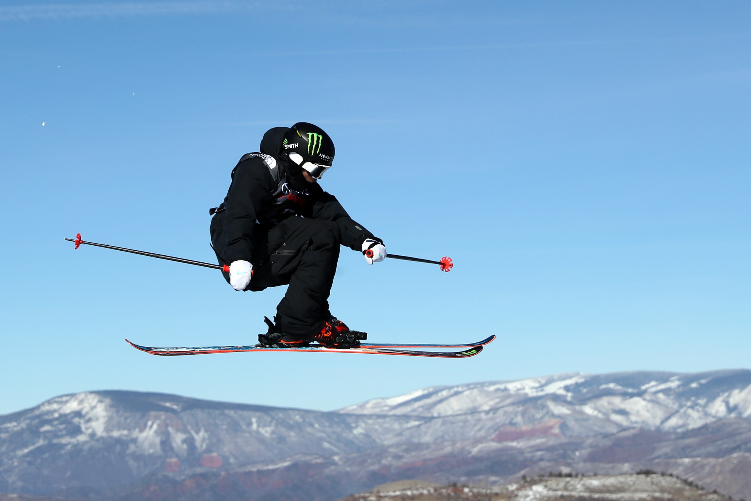SNOWMASS, CO - JANUARY 14:  Gus Kenworthy #17  trains for the Men's Ski Slopestyle final during the Toyota U.S. Grand Prix on January 14, 2018 in Snowmass, Colorado.  (Photo by Matthew Stockman/Getty Images)
