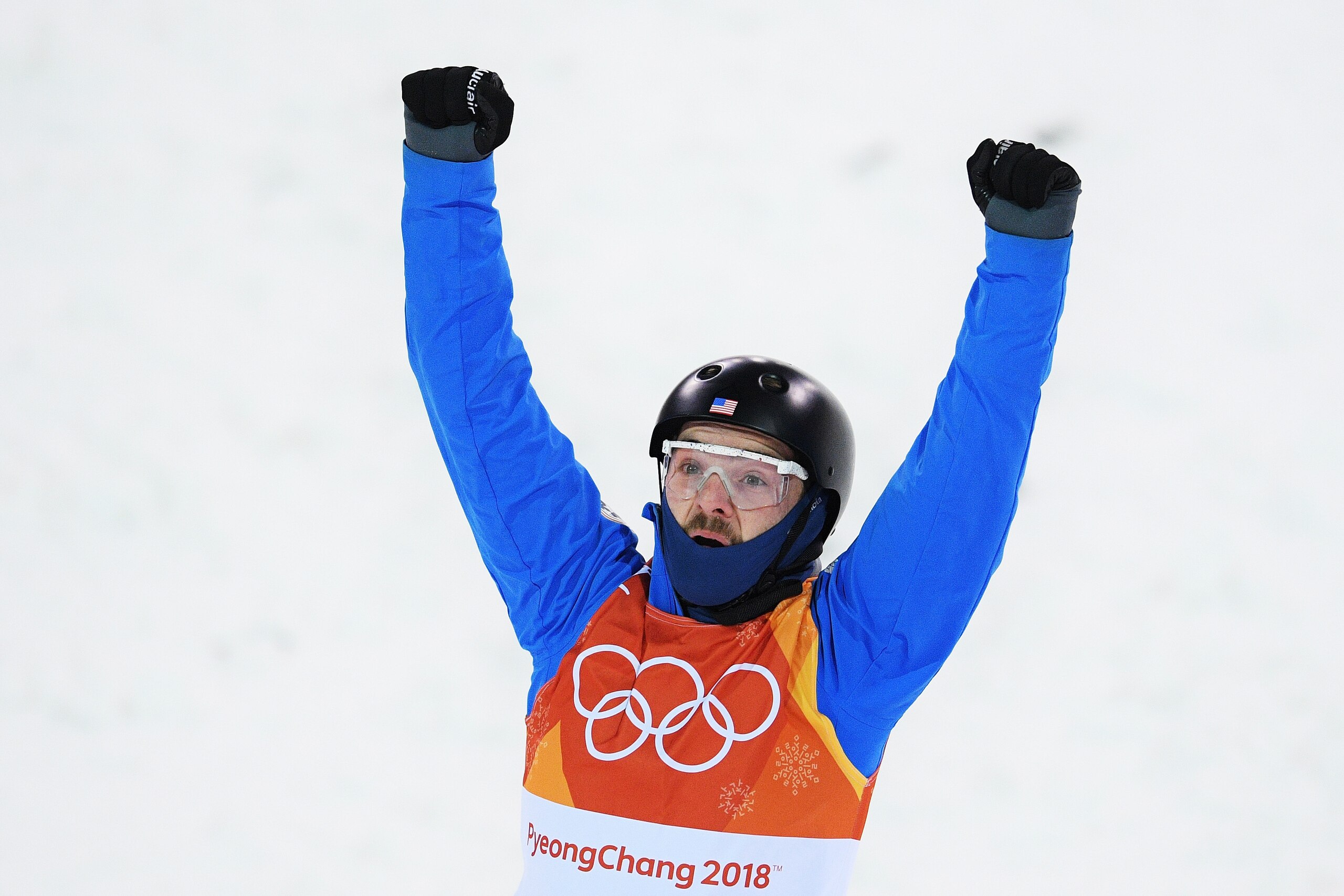 PYEONGCHANG-GUN, SOUTH KOREA - FEBRUARY 17:  Jonathon Lillis of the United States celebrates during the Freestyle Skiing Men's Aerials Qualification on day eight of the PyeongChang 2018 Winter Olympic Games at Phoenix Snow Park on February 17, 2018 in Pye