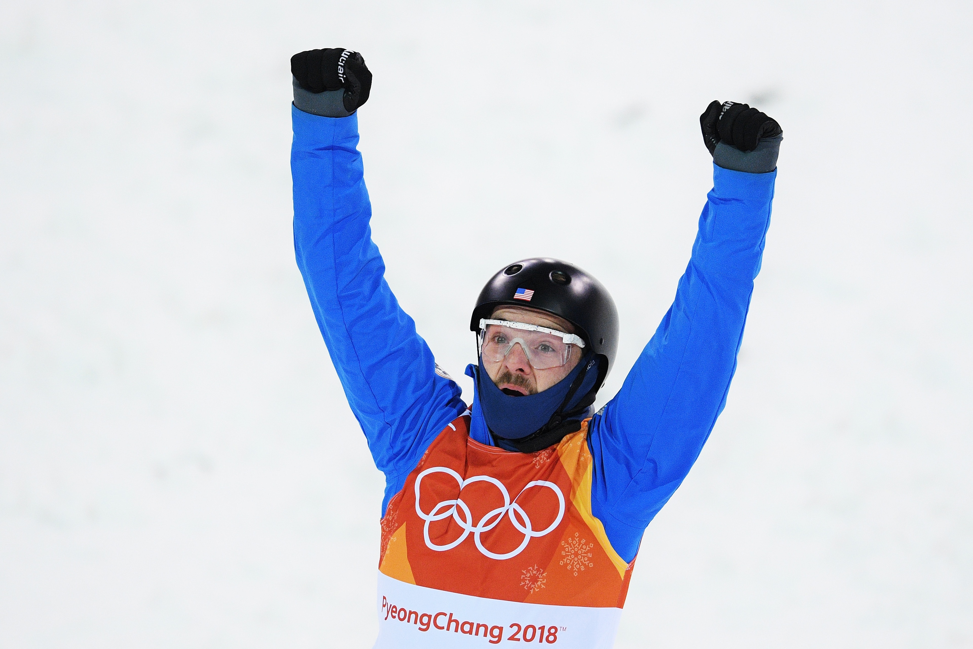 PYEONGCHANG-GUN, SOUTH KOREA - FEBRUARY 17:  Jonathon Lillis of the United States celebrates during the Freestyle Skiing Men's Aerials Qualification on day eight of the PyeongChang 2018 Winter Olympic Games at Phoenix Snow Park on February 17, 2018 in Pye