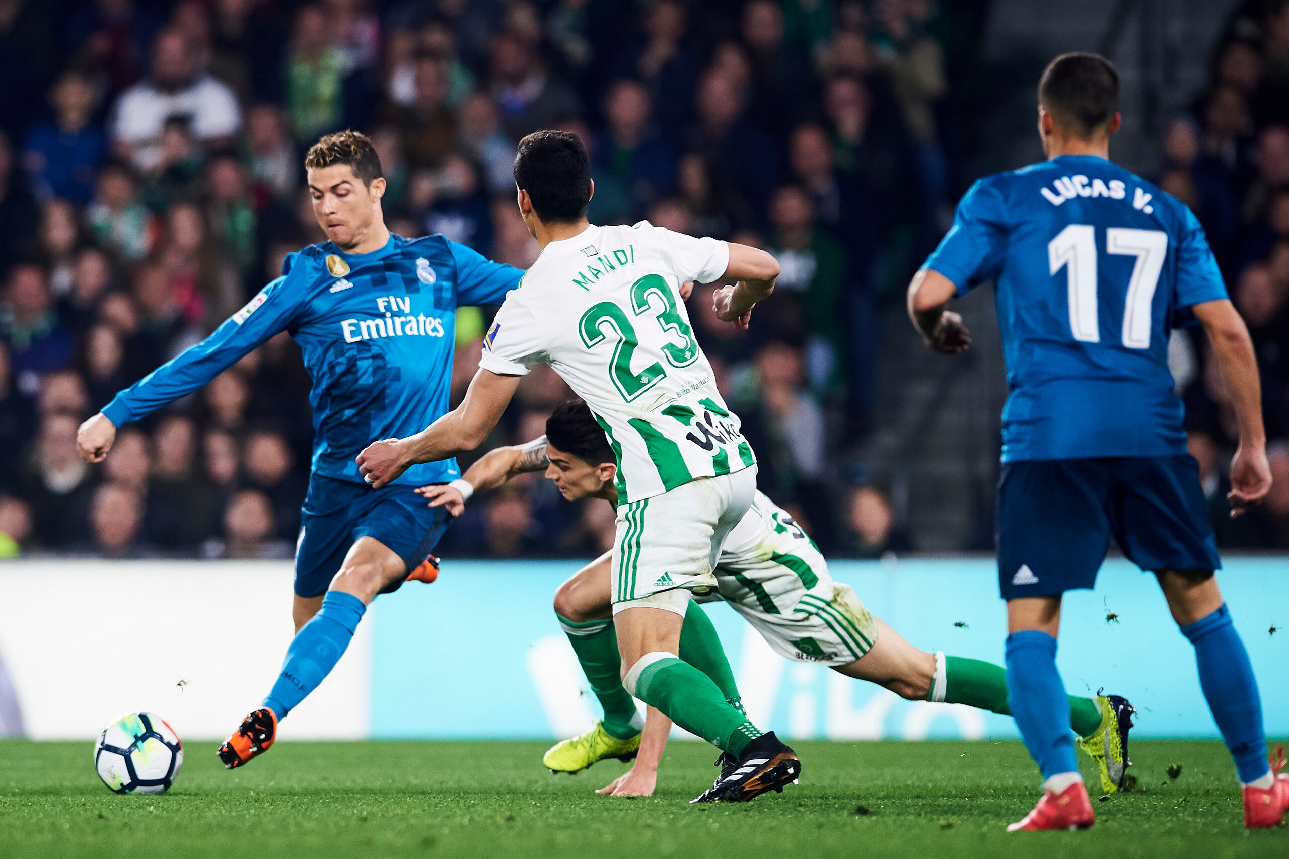 SEVILLE, SPAIN - FEBRUARY 18: Cristiano Ronaldo of Real Madrid scoring his team's fourth goal during the La Liga match between Real Betis and Real Madrid at Benito Villamrin stadium on February 18, 2018 in Seville, Spain. (Photo by Aitor Alcalde/Getty I SEVILLE, SPAIN - FEBRUARY 18: Cristiano Ronaldo of Real Madrid scoring his team's fourth goal during the La Liga match between Real Betis and Real Madrid at Benito Villamrin stadium on February 18, 2018 in Seville, Spain. (Photo by Aitor Alcalde/Getty I