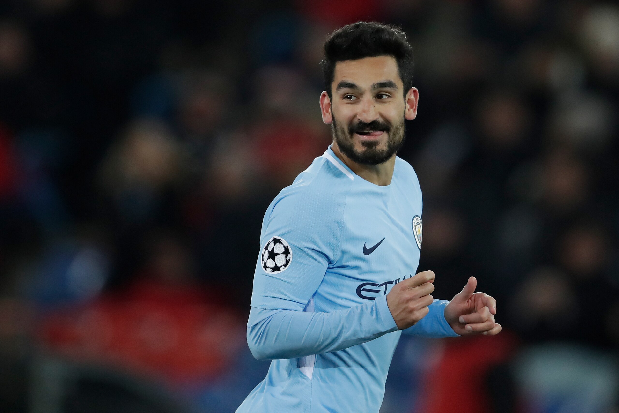BASEL, SWITZERLAND - FEBRUARY 13: Ilkay Gundogan of Manchester City celebrates 0-4 during the UEFA Champions League  match between Fc Basel v Manchester City at the St. Jakob-Park on February 13, 2018 in Basel Switzerland (Photo by Laurens Lindhout/Soccra