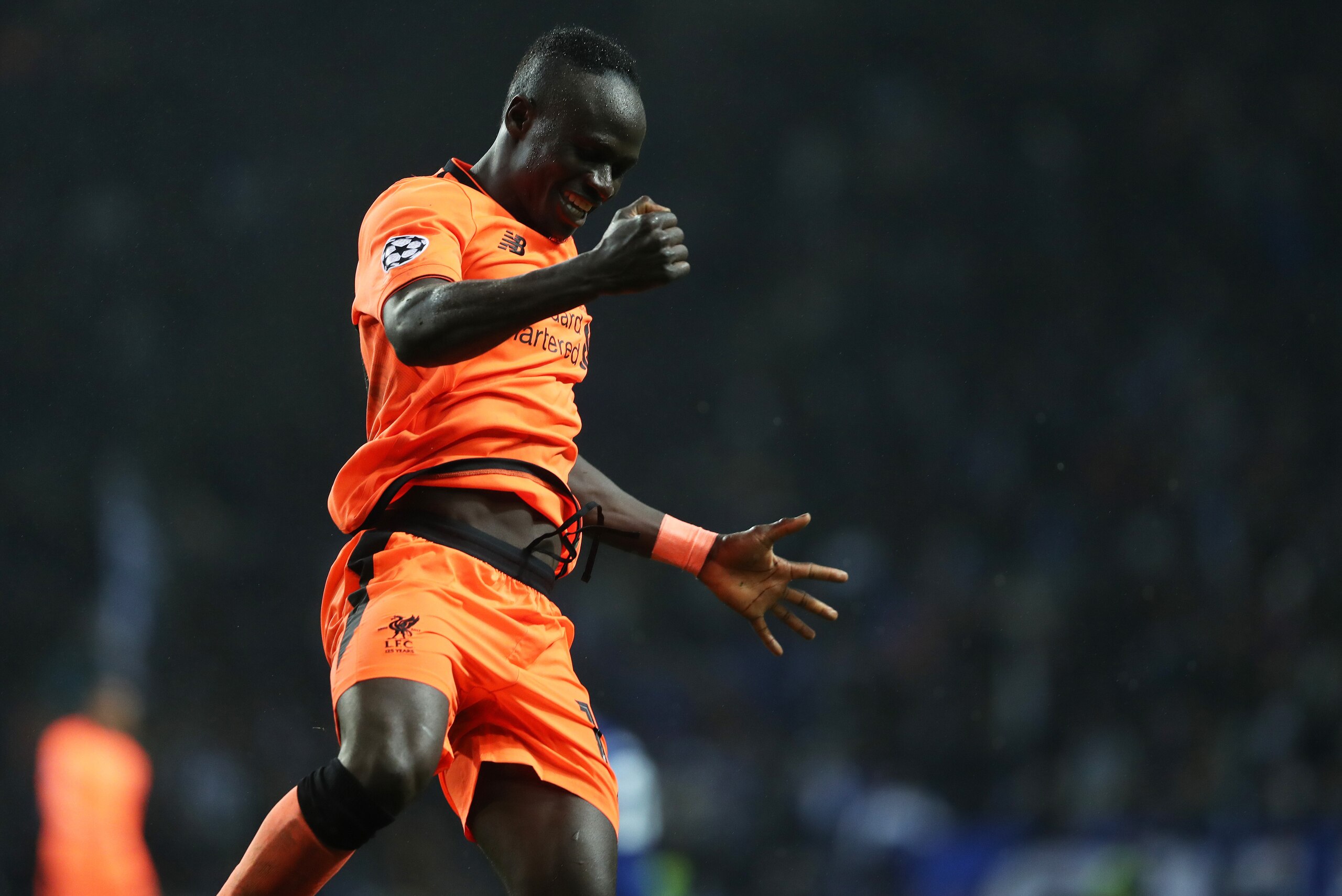 PORTO, PORTUGAL - FEBRUARY 14: Liverpool`s Sadio Mane, celebrates after scoring a goal,  during round of 16 UEFA Champions League, first leg soccer match, Fc Porto - Liverpool Fc held at Estadio Dragao on February 14, 2018  in Porto,Portugal. (Photo by MB