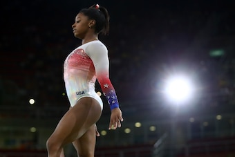 RIO DE JANEIRO, BRAZIL - AUGUST 17:  Simone Biles of the United States performs on the beam during the Gymnastics Rio Gala on Day 12 of the 2016 Rio Olympic Games on August 17, 2016 in Rio de Janeiro, Brazil.  (Photo by Clive Brunskill/Getty Images)