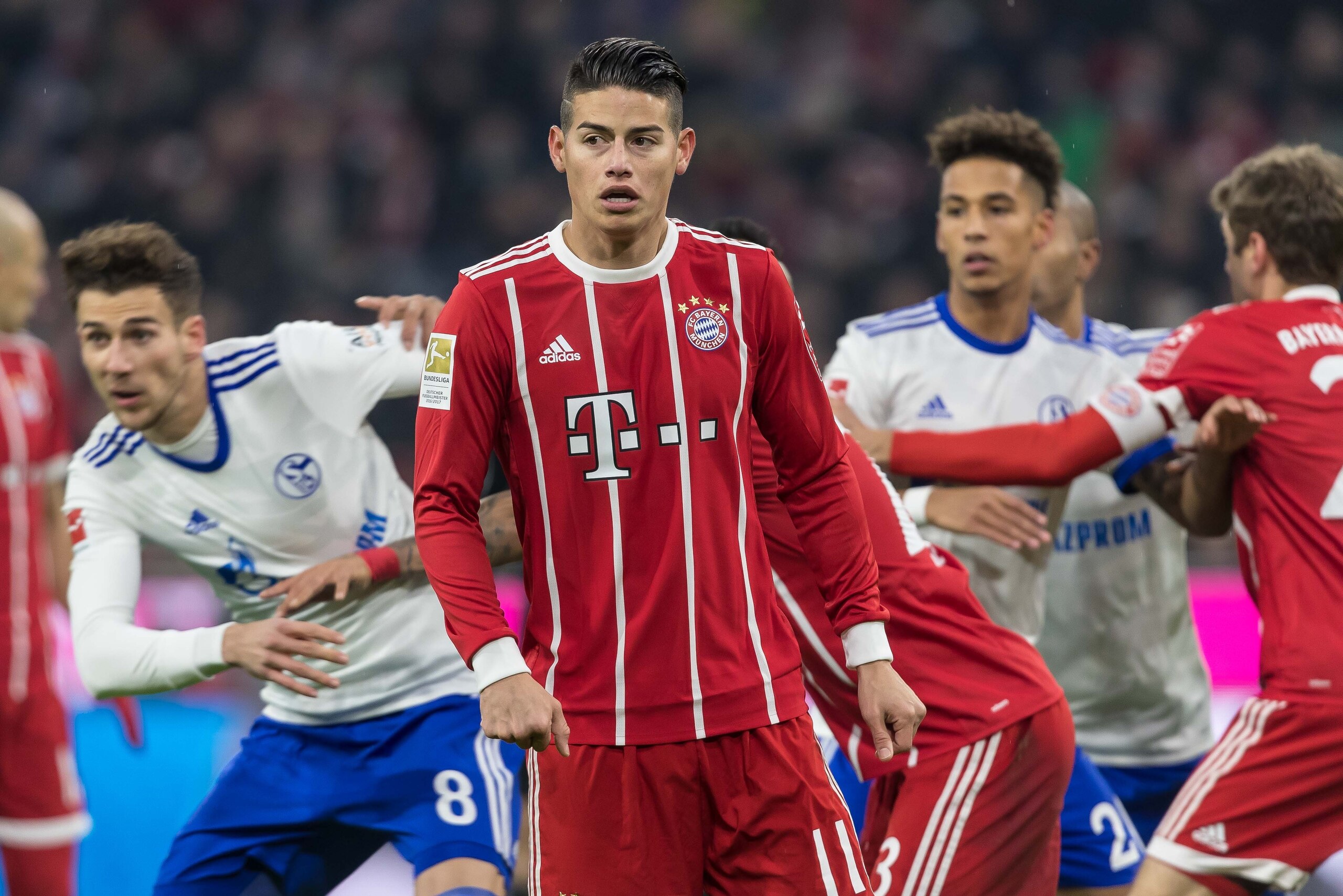 MUNICH, GERMANY - FEBRUARY 10: James Rodriguez of Bayern Muenchen looks on during the Bundesliga match between FC Bayern Muenchen and FC Schalke 04 at Allianz Arena on February 10, 2018 in Munich, Germany. (Photo by TF-Images/Getty Images)