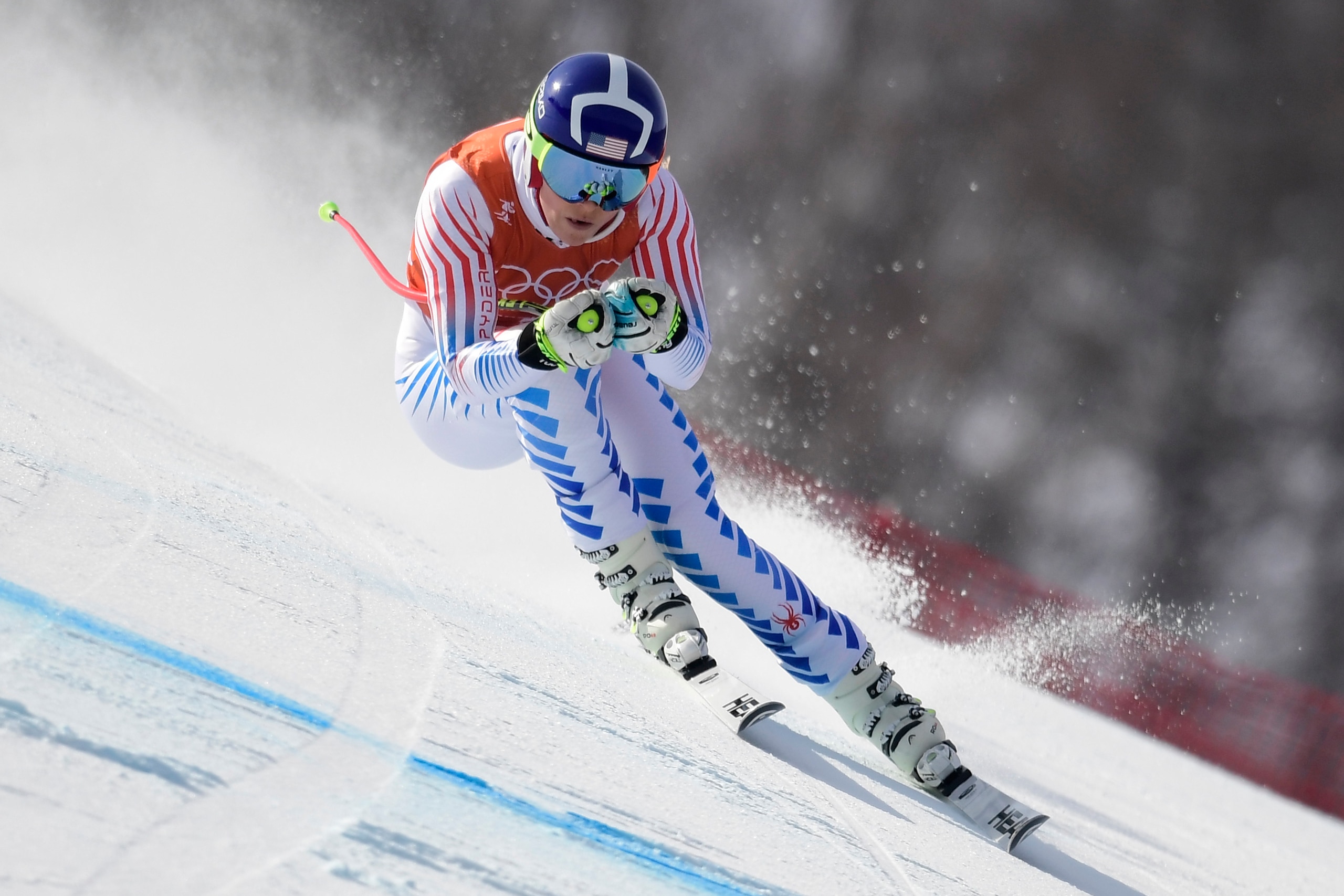 TOPSHOT - USA's Lindsey Vonn takes part in the 2nd training of the Alpine Skiing Women's Downhill at the Jeongseon Alpine Center during the Pyeongchang 2018 Winter Olympic Games in Pyeongchang on February 19, 2018.  / AFP PHOTO / JAVIER SORIANO        (Ph
