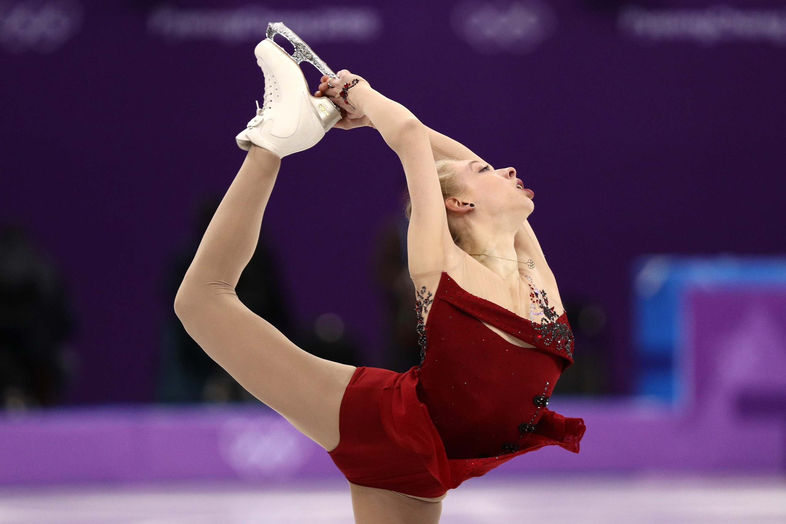 GANGNEUNG, SOUTH KOREA - FEBRUARY 11:  Bradie Tennell of the United States competes in the Figure Skating Team Event Â LadiesÂ Short Program on day two of the PyeongChang 2018 Winter Olympic Games at Gangneung Ice Arena on February 11, 2018 in Gangneung, 