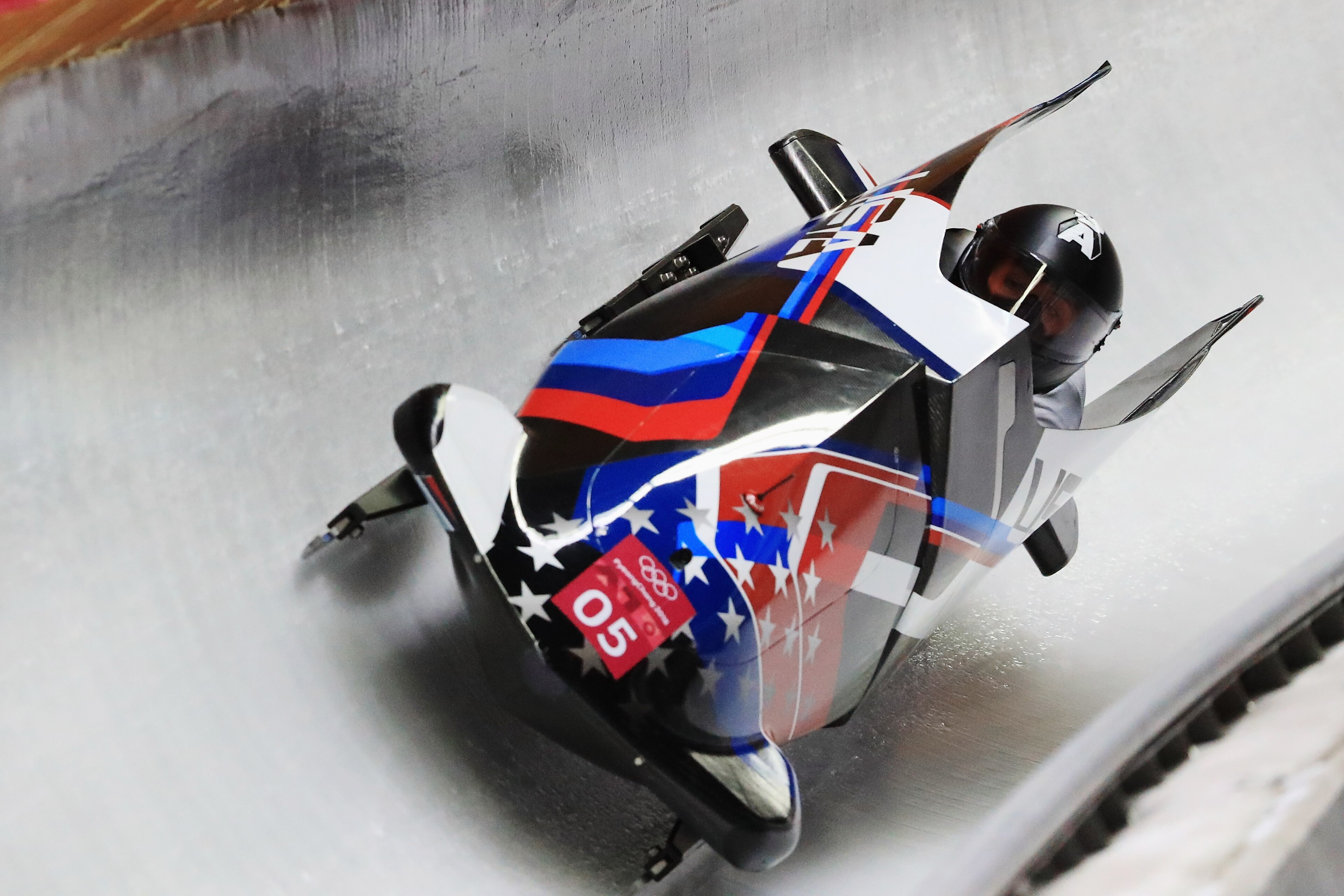PYEONGCHANG-GUN, SOUTH KOREA - FEBRUARY 20: Elana Meyers Taylor and Lauren Gibbs of the United States slide during the Women's Bobsleigh heats at the Olympic Sliding Centre on day eleven of the PyeongChang 2018 Winter Olympic Games at the Olympic Sliding PYEONGCHANG-GUN, SOUTH KOREA - FEBRUARY 20: Elana Meyers Taylor and Lauren Gibbs of the United States slide during the Women's Bobsleigh heats at the Olympic Sliding Centre on day eleven of the PyeongChang 2018 Winter Olympic Games at the Olympic Sliding