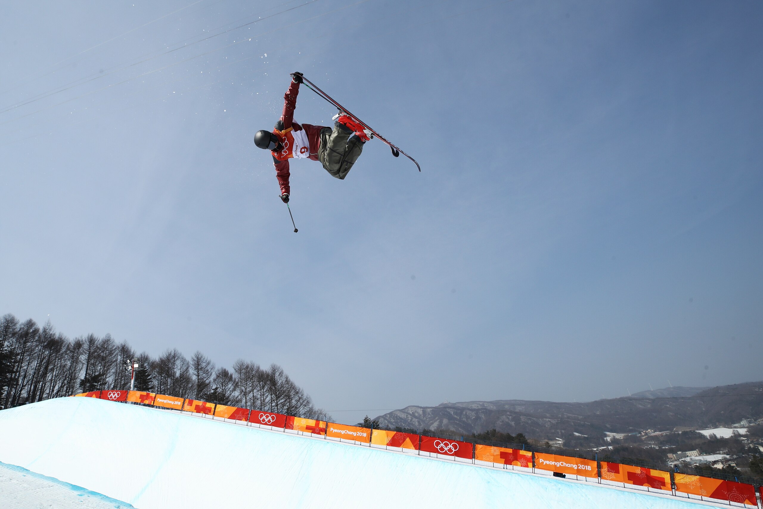 PYEONGCHANG-GUN, SOUTH KOREA - FEBRUARY 20:  Mike Riddle of Canada trains during the Freestyle Skiing Men's Ski Halfpipe Qualification on day eleven of the PyeongChang 2018 Winter Olympic Games at Phoenix Snow Park on February 20, 2018 in Pyeongchang-gun,
