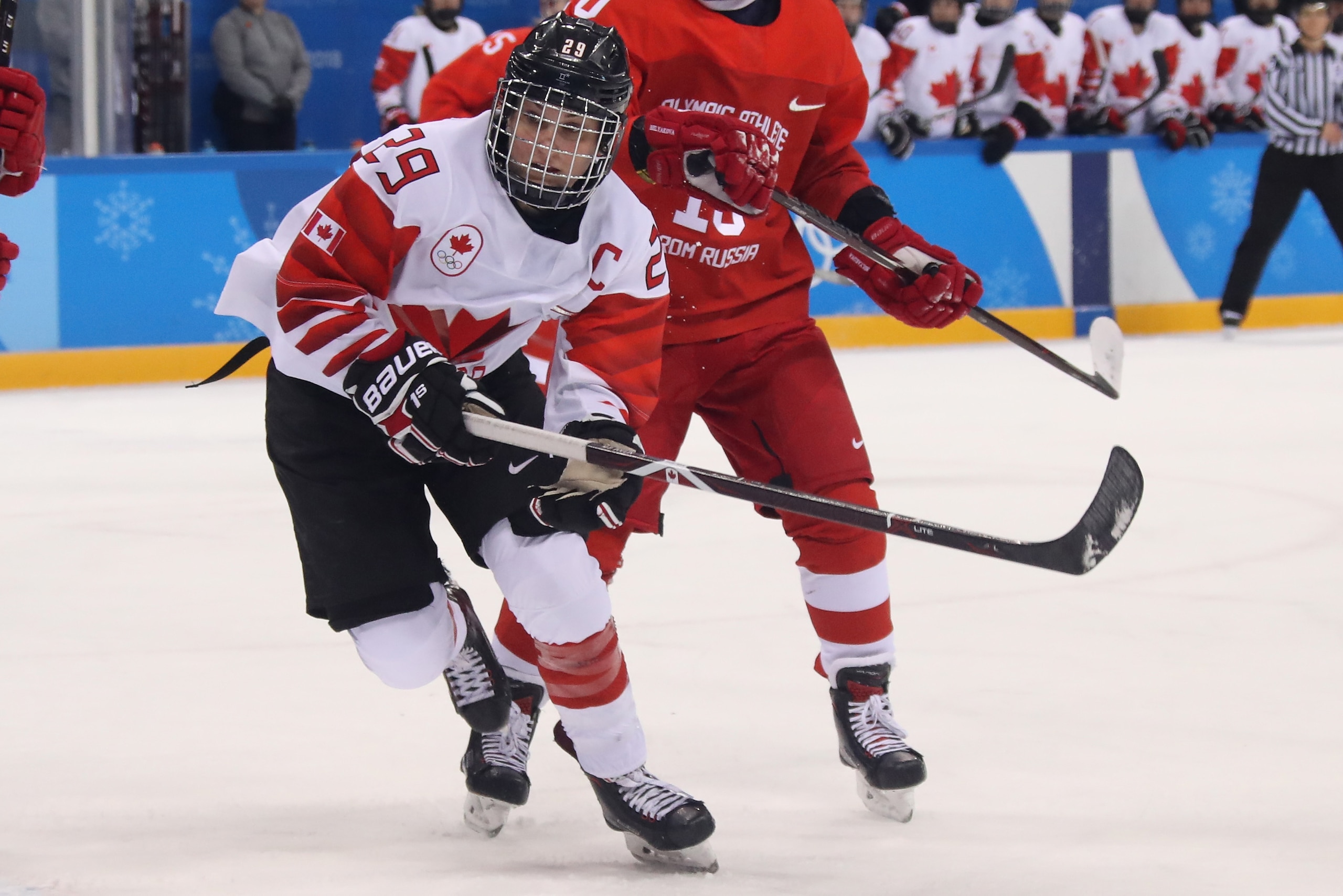 GANGNEUNG, SOUTH KOREA - FEBRUARY 19:  Marie-Philip Poulin #29 of Canada skates during the Ice Hockey Women Play-offs Semifinals on day 10 of the PyeongChang 2018 Winter Olympic Games at Gangneung Hockey Centre on February 19, 2018 in Pyeongchang-gun, Sou
