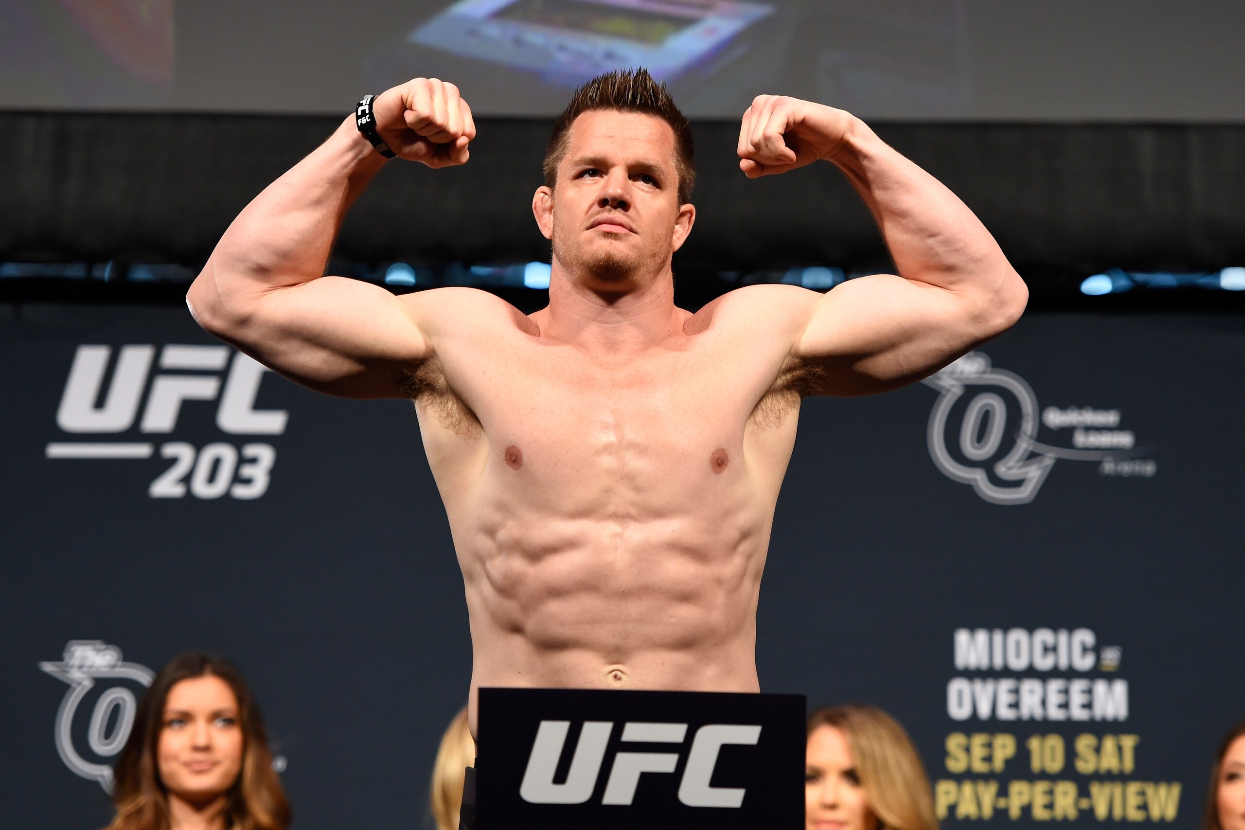 CLEVELAND, OH - SEPTEMBER 09:  CB Dollaway of the United States steps on the scale during the UFC 203 Weigh-in at Quicken Loans Arena on September 9, 2016 in Cleveland, Ohio. (Photo by Josh Hedges/Zuffa LLC/Zuffa LLC via Getty Images)