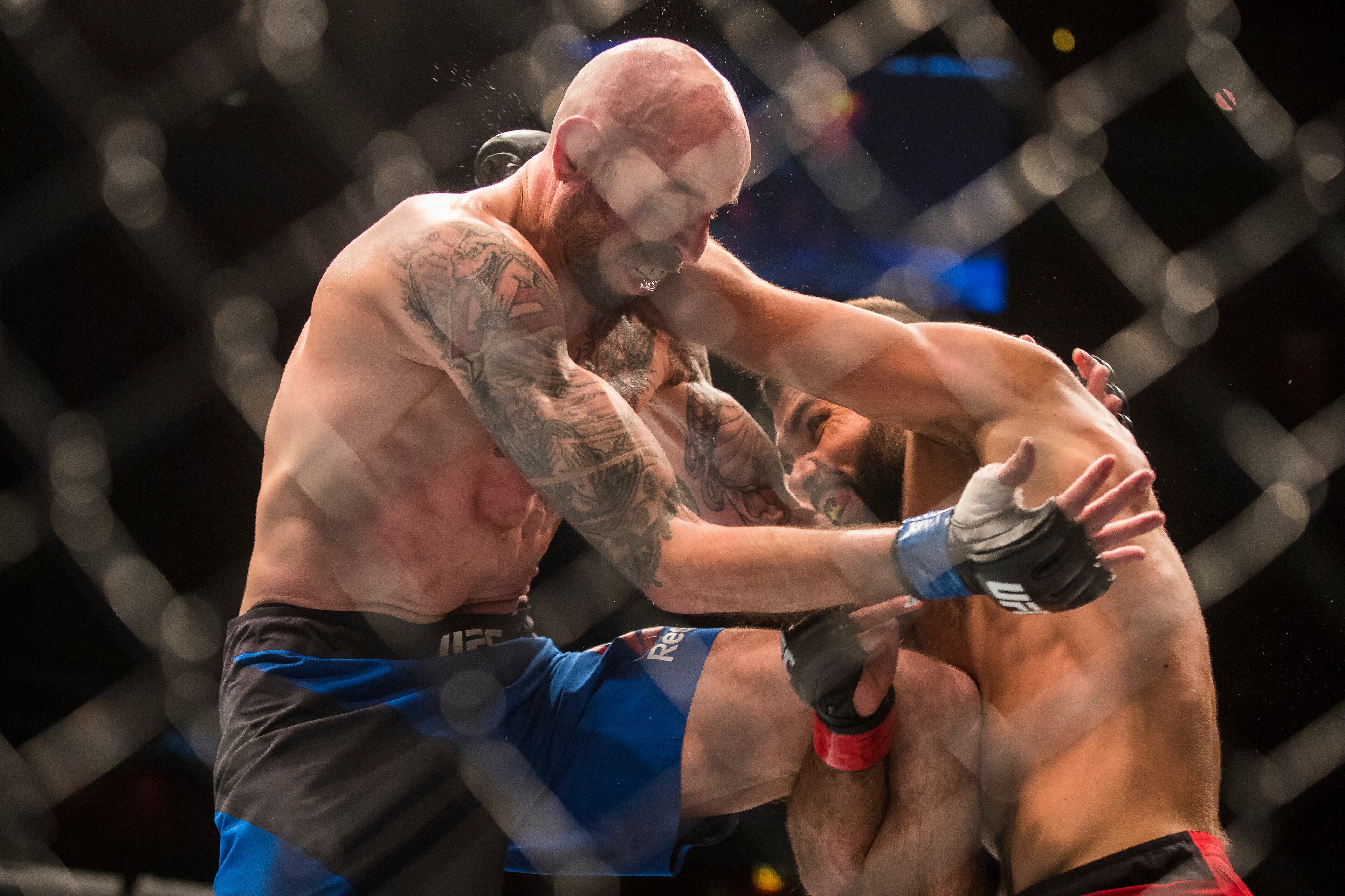 STOCKHOLM, SWEDEN - MAY 28: Peter Sobotta punches Ben Saunders during the UFC Fight Night event at Ericsson Globe on May 28, 2017 in Stockholm, Sweden. (Photo by Michael Campanella/Getty Images)