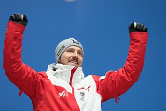 PYEONGCHANG-GUN, SOUTH KOREA - FEBRUARY 18: Marcel Hirscher of Austria wins the gold medal of giant slalom during the Medal Ceremony at Medal Plaza on February 18, 2018 in Pyeongchang-gun, South Korea. (Photo by Laurent Salino/Agence Zoom/Getty Images)