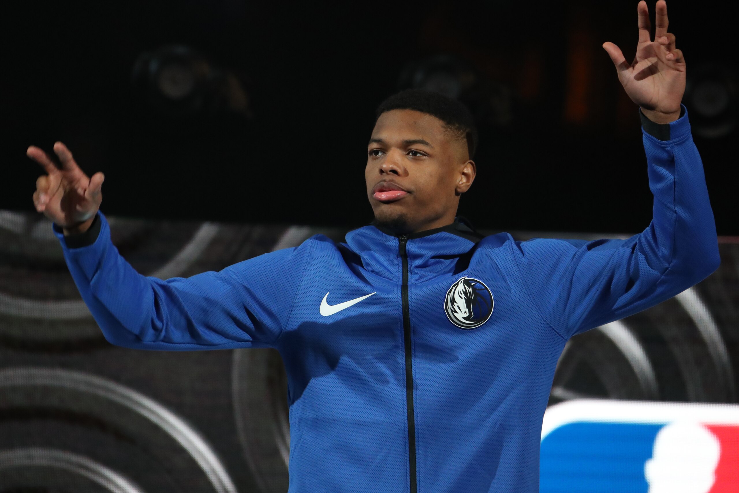 LOS ANGELES, CA - FEBRUARY 17:  Dennis Smith Jr. #1 of the Dallas Mavericks is introduced during the Verizon Slam Dunk Contest during State Farm All-Star Saturday Night as part of the 2018 NBA All-Star Weekend on February 17, 2018 at STAPLES Center in Los