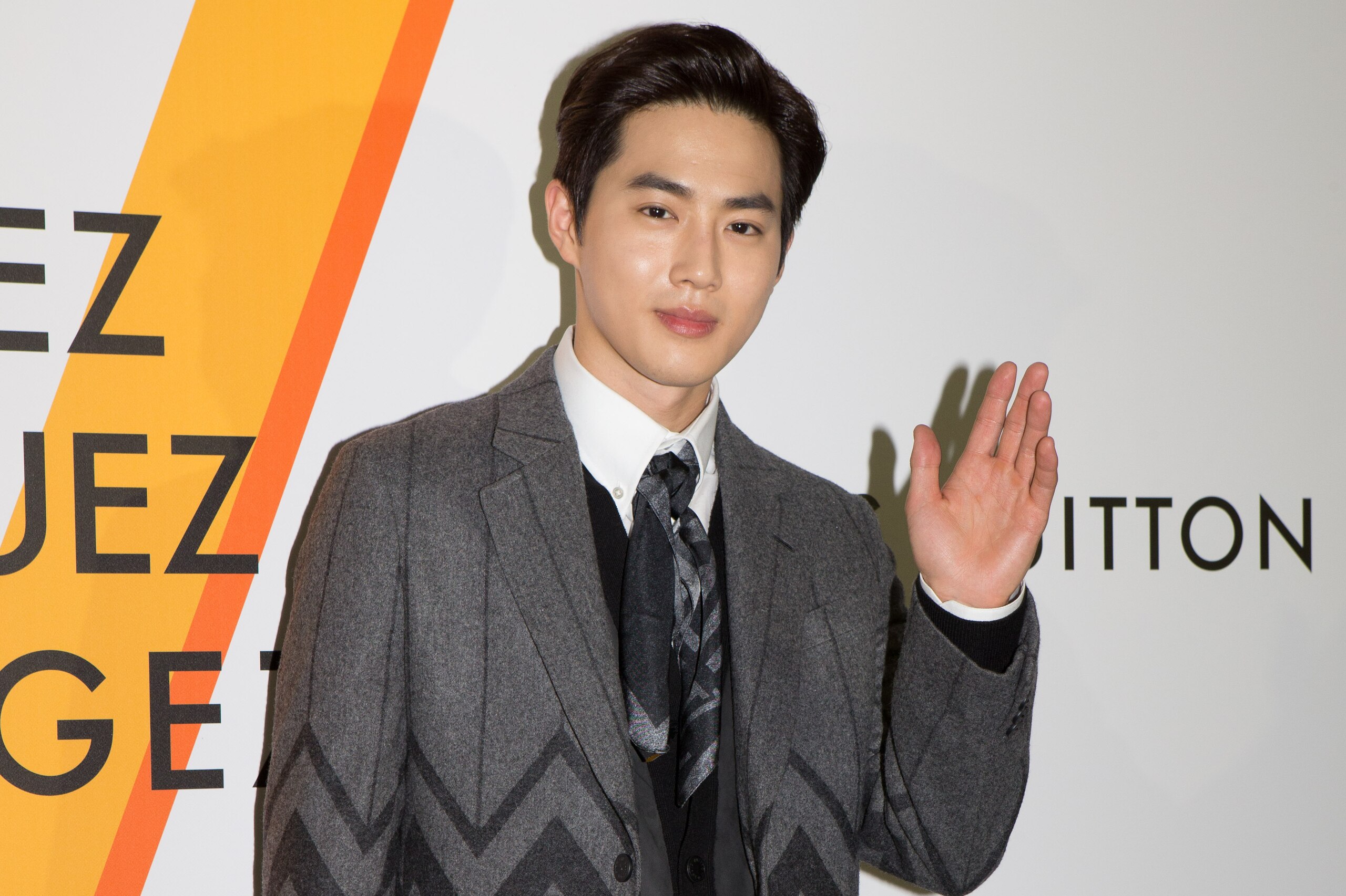 TOKYO, JAPAN - APRIL 21:  South Korean boy group EXO member Suho attends the Louis Vuitton Exhibition 'Volez, Voguez, Voyagez' on April 21, 2016 in Tokyo, Japan.  (Photo by Christopher Jue/Getty Images)