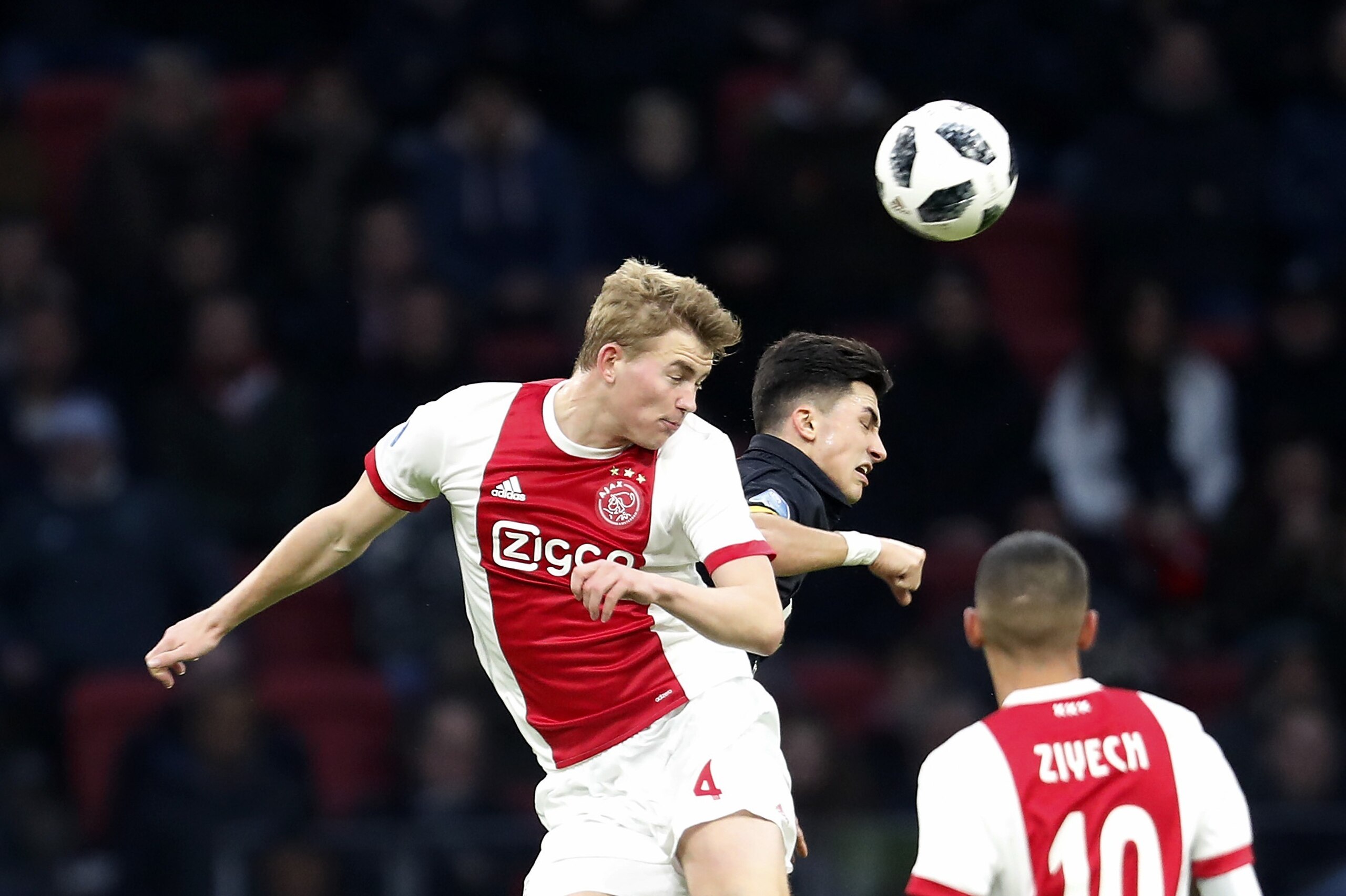 (L-R) Matthijs de Ligt of Ajax, Manu Garcia of NAC Breda during the Dutch Eredivisie match between Ajax Amsterdam and NAC Breda at the Amsterdam Arena on February 04, 2018 in Amsterdam, The Netherlands(Photo by VI Images via Getty Images)