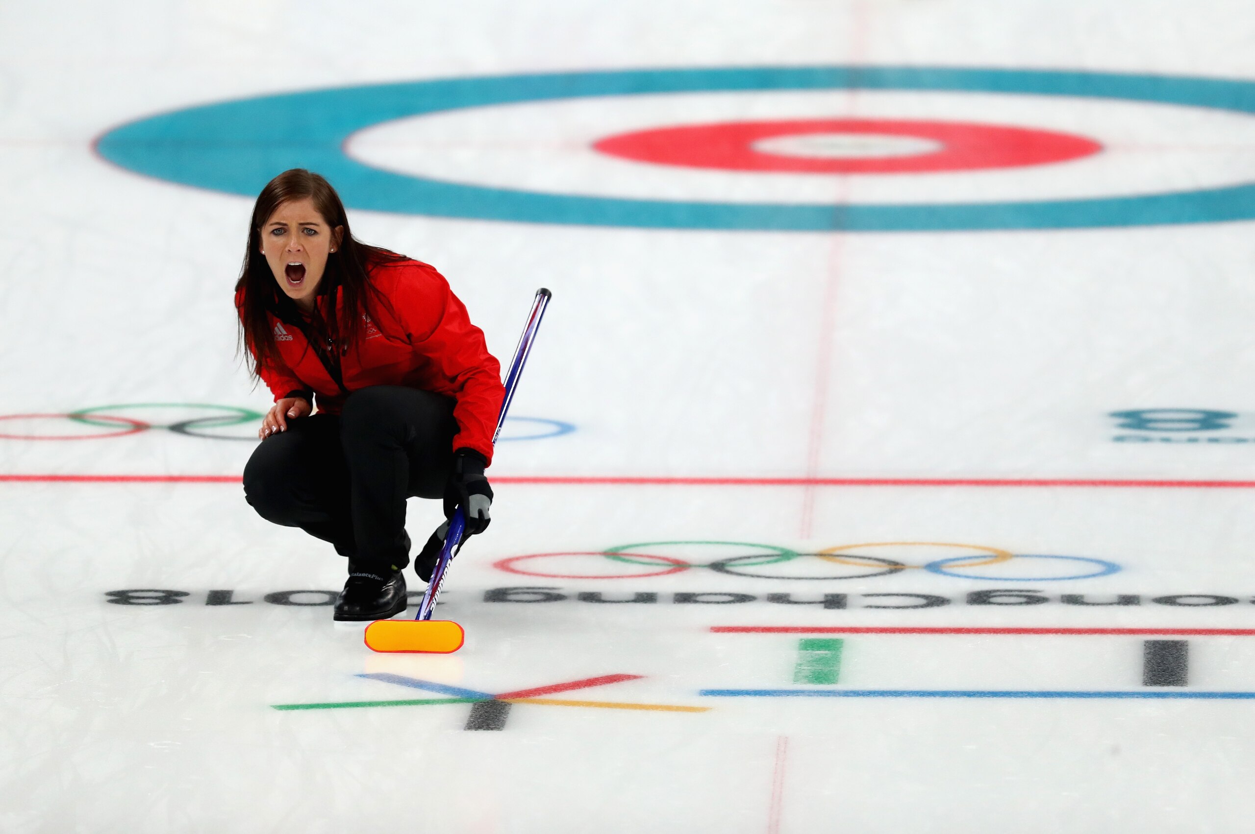 GANGNEUNG, SOUTH KOREA - FEBRUARY 24: Eve Muirhead of Great Britain reacts during the Curling Womens' bronze Medal match between Great Britain and Japan on day fifteen of the PyeongChang 2018 Winter Olympic Games at Gangneung Curling Centre on February GANGNEUNG, SOUTH KOREA - FEBRUARY 24: Eve Muirhead of Great Britain reacts during the Curling Womens' bronze Medal match between Great Britain and Japan on day fifteen of the PyeongChang 2018 Winter Olympic Games at Gangneung Curling Centre on February