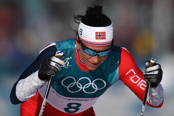 Norway's Marit Bjoergen competes during the women's 30km cross country mass start classic at the Alpensia cross country ski centre during the Pyeongchang 2018 Winter Olympic Games on February 25, 2018 in Pyeongchang.  / AFP PHOTO / FRANCK FIFE        (Pho