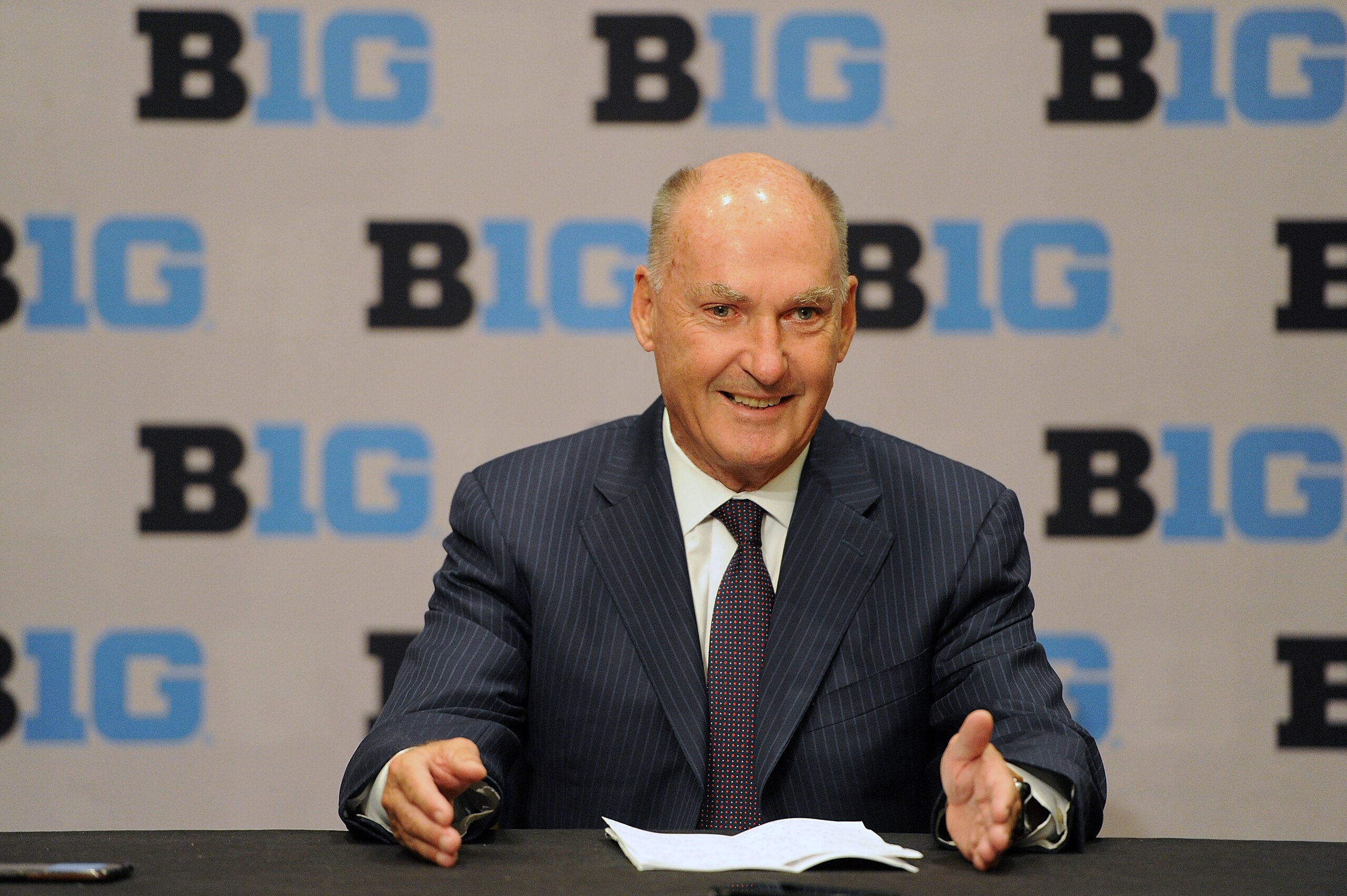 WASHINGTON - OCTOBER 13:  Big Ten commissioner Jim Delany speaks with the media during the Big Ten basketball media day at the Washington Marriott Wardman Park on October 13, 2016 in Washington, DC.(Photo by G Fiume/Getty Images)
