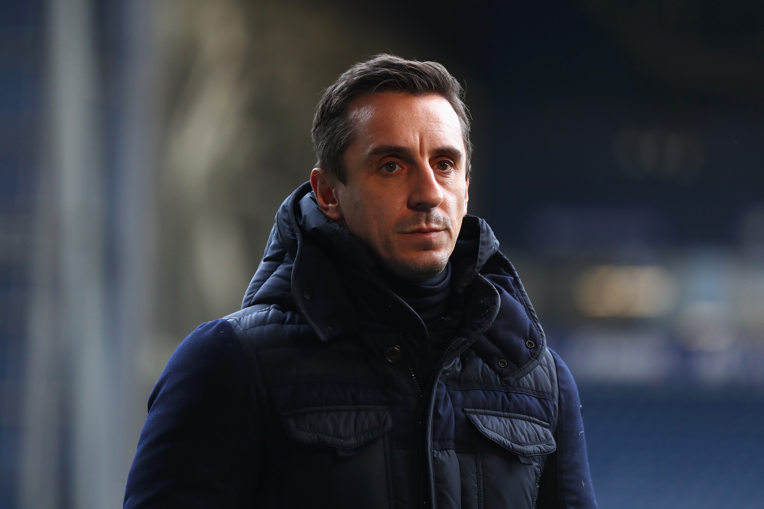 WEST BROMWICH, ENGLAND - DECEMBER 31:  Pundit Gary Neville looks on prior to the Premier League match between West Bromwich Albion and Arsenal at The Hawthorns on December 31, 2017 in West Bromwich, England.  (Photo by Michael Steele/Getty Images)