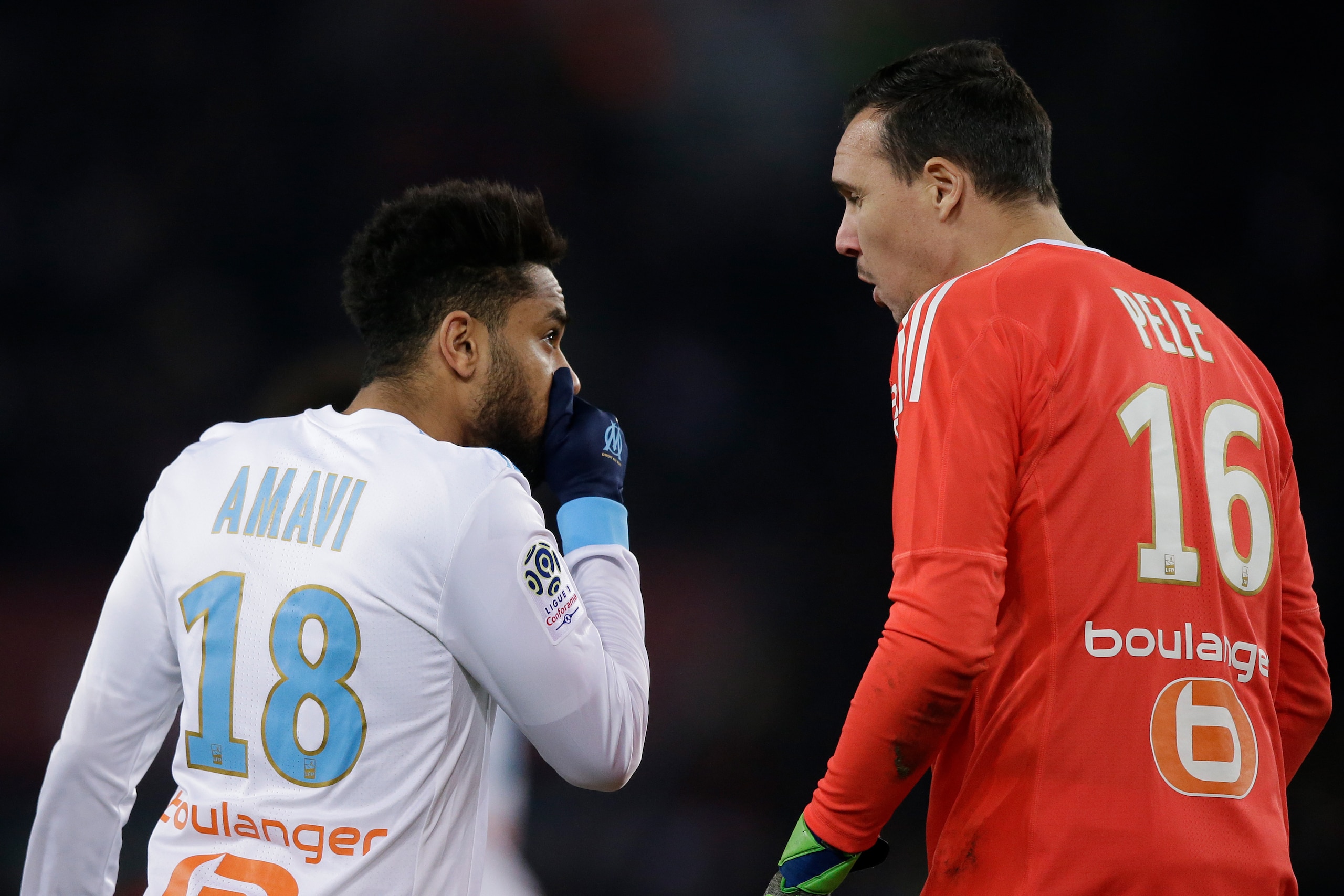PARIS, FRANCE - FEBRUARY 25: (L-R) Jordan Amavi of Olympique Marseille, Yohann Pele of Olympique Marseille during the French League 1  match between Paris Saint Germain v Olympique Marseille at the Parc des Princes on February 25, 2018 in Paris France (Ph