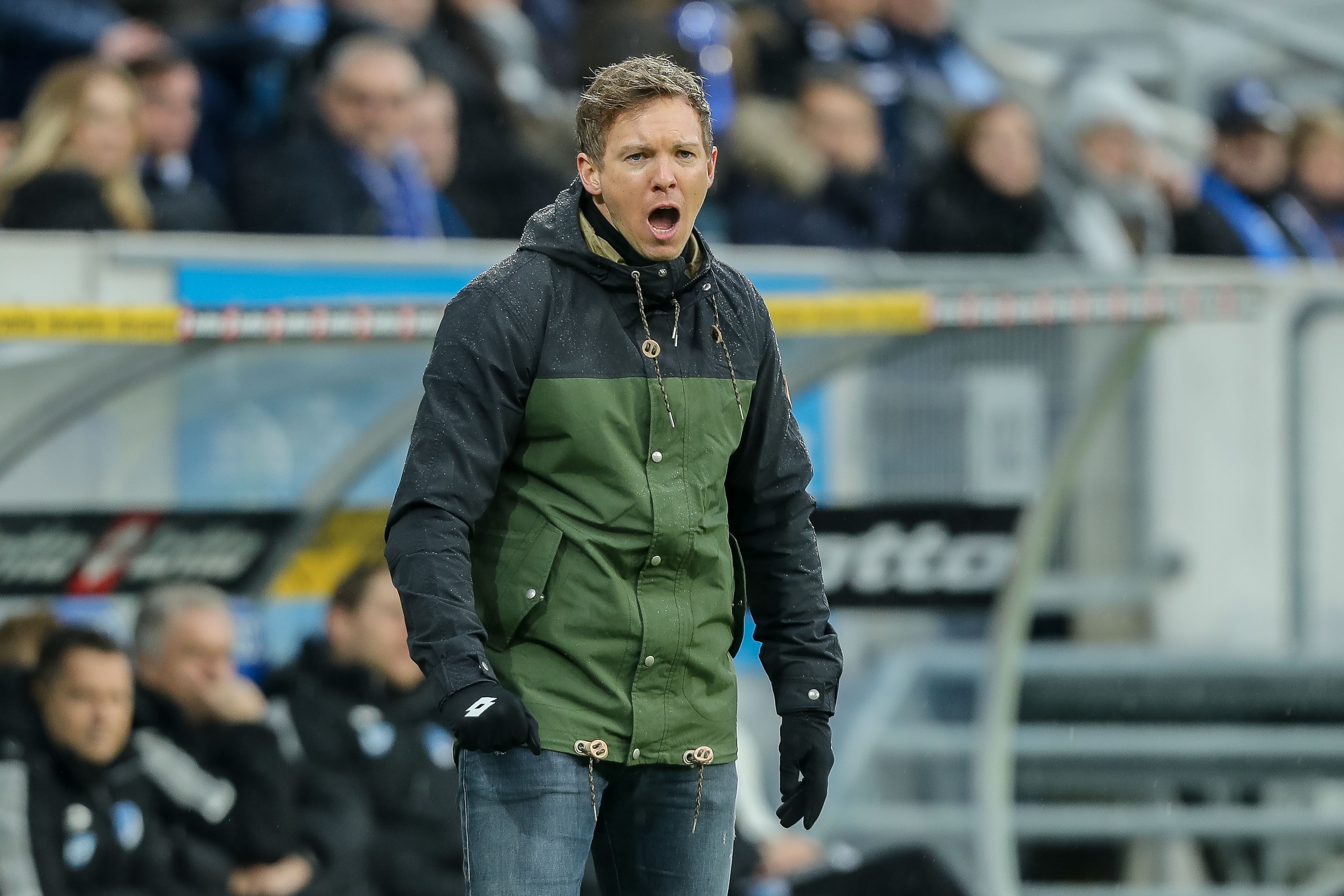 SINSHEIM, GERMANY - JANUARY 20: Head coach Julian Nagelsmann of Hoffenheim gestures during the Bundesliga match between TSG 1899 Hoffenheim and Bayer 04 Leverkusen at Rhein-Neckar-Arena on January 20, 2018 in Sinsheim, Germany. (Photo by TF-Images/TF-Imag SINSHEIM, GERMANY - JANUARY 20: Head coach Julian Nagelsmann of Hoffenheim gestures during the Bundesliga match between TSG 1899 Hoffenheim and Bayer 04 Leverkusen at Rhein-Neckar-Arena on January 20, 2018 in Sinsheim, Germany. (Photo by TF-Images/TF-Imag