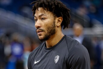 ORLANDO, FL - FEBRUARY 6: Derrick Rose #1 of the Cleveland Cavaliers during warm ups before the game against the Orlando Magic at the Amway Center on February 6, 2018 in Orlando, Florida. The Magic defeated the Cavaliers 116 to 98. NOTE TO USER: User expr