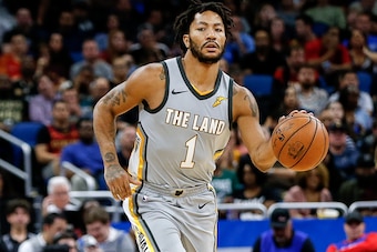 ORLANDO, FL - FEBRUARY 6: Derrick Rose #1 of the Cleveland Cavaliers brings the ball up court during the game against the Orlando Magic at the Amway Center on February 6, 2018 in Orlando, Florida. The Magic defeated the Cavaliers 116 to 98. NOTE TO USER: 