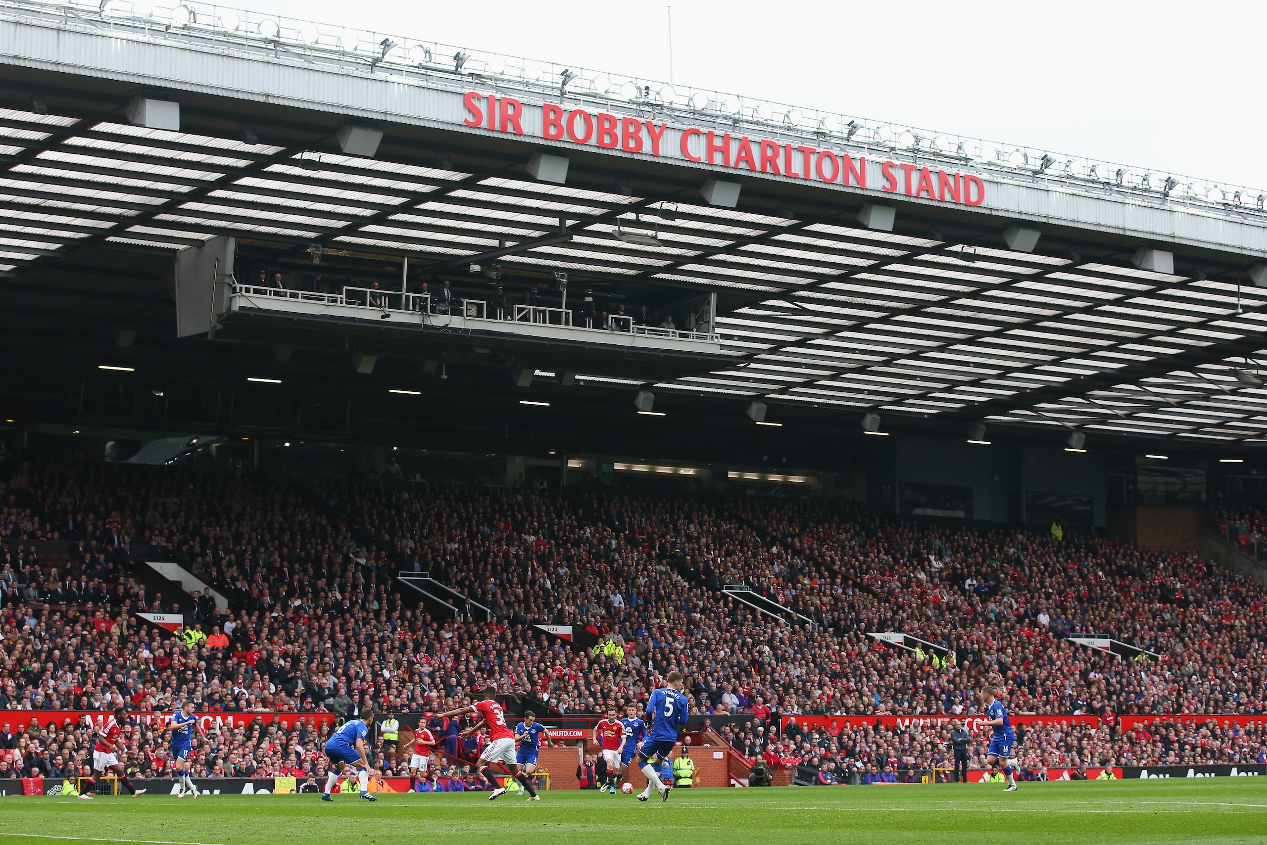 MANCHESTER, ENGLAND - APRIL 03:  A general view of the newly named Sir Bobby Charlton stand during the Barclays Premier League match between Manchester United and Everton at Old Trafford on April 3, 2016 in Manchester, England.  (Photo by Alex Livesey/Get