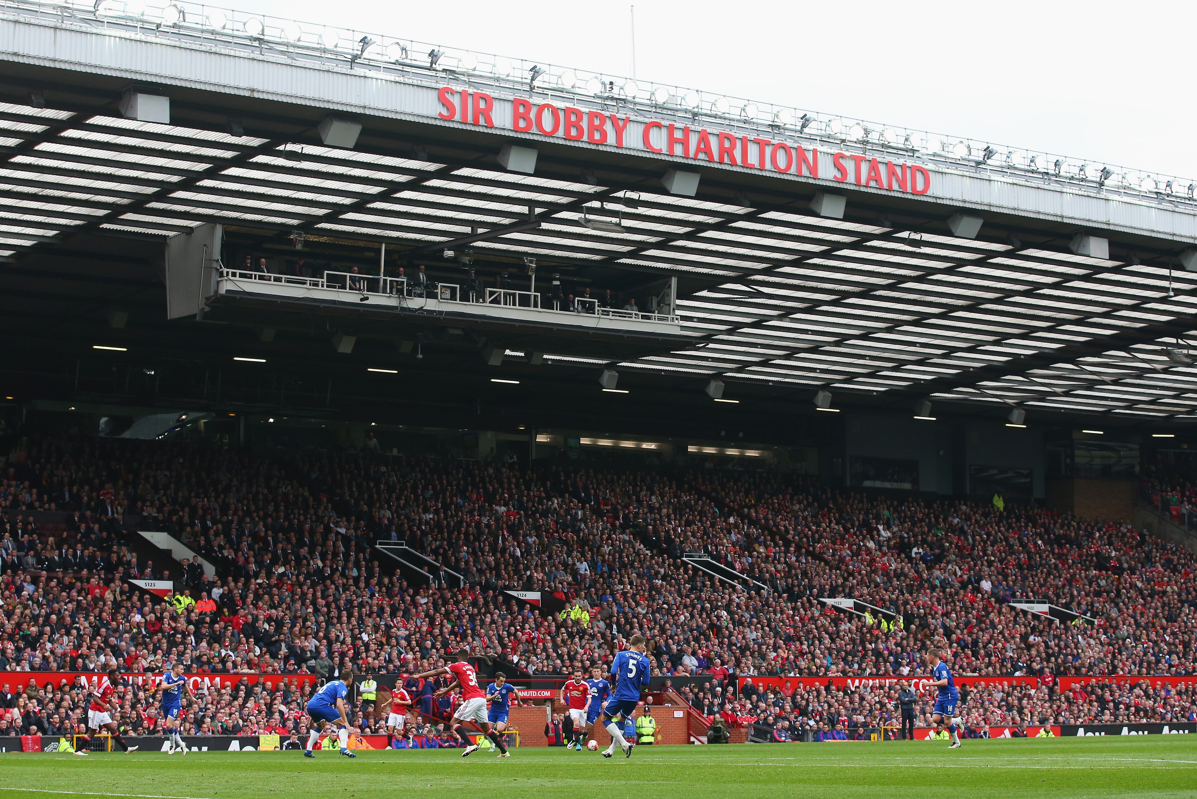 MANCHESTER, ENGLAND - APRIL 03:  A general view of the newly named Sir Bobby Charlton stand during the Barclays Premier League match between Manchester United and Everton at Old Trafford on April 3, 2016 in Manchester, England.  (Photo by Alex Livesey/Get