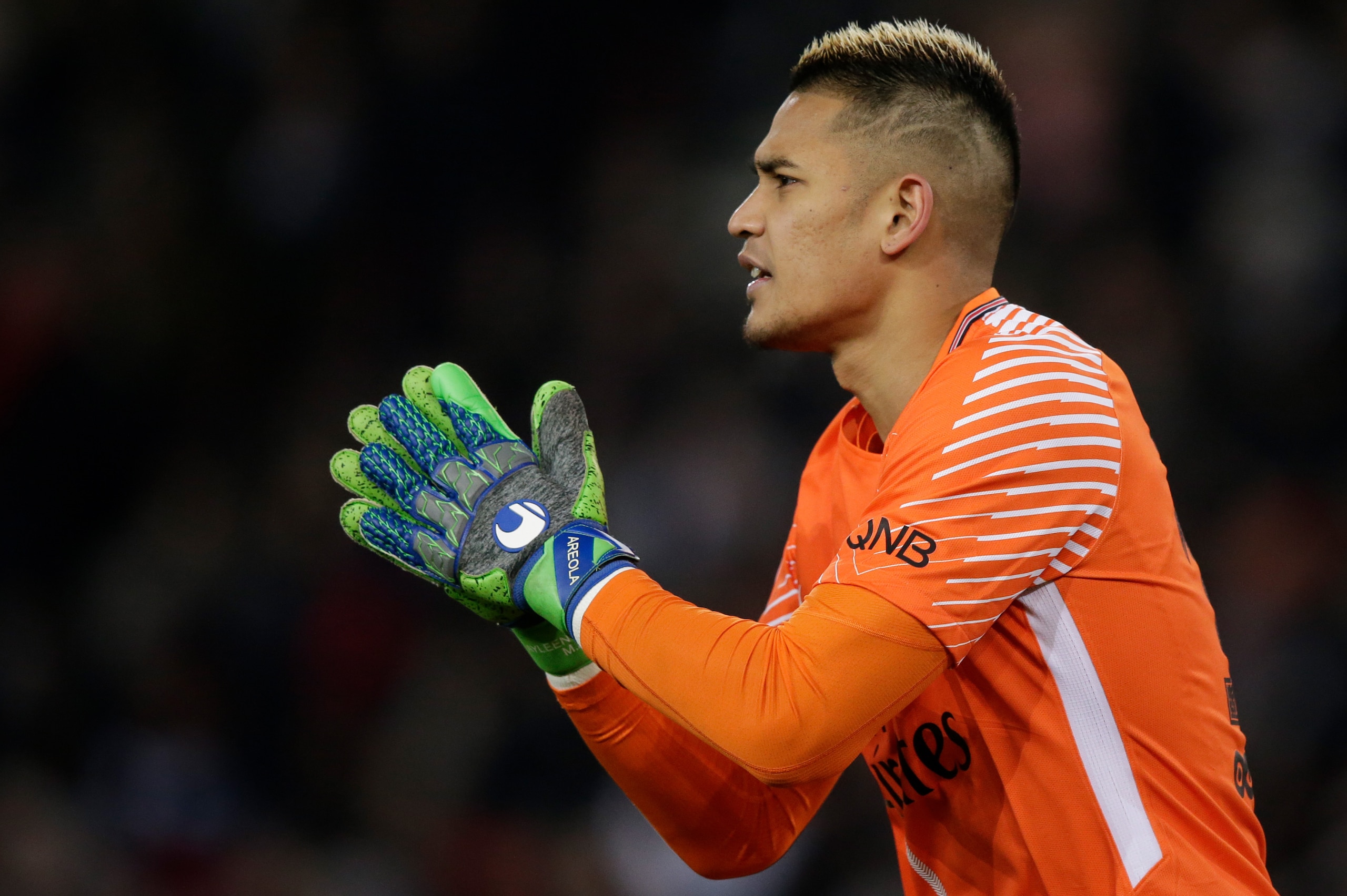PARIS, FRANCE - FEBRUARY 25: Alphonse Areola of Paris Saint Germain during the French League 1  match between Paris Saint Germain v Olympique Marseille at the Parc des Princes on February 25, 2018 in Paris France (Photo by Jeroen Meuwsen/Soccrates/Getty I
