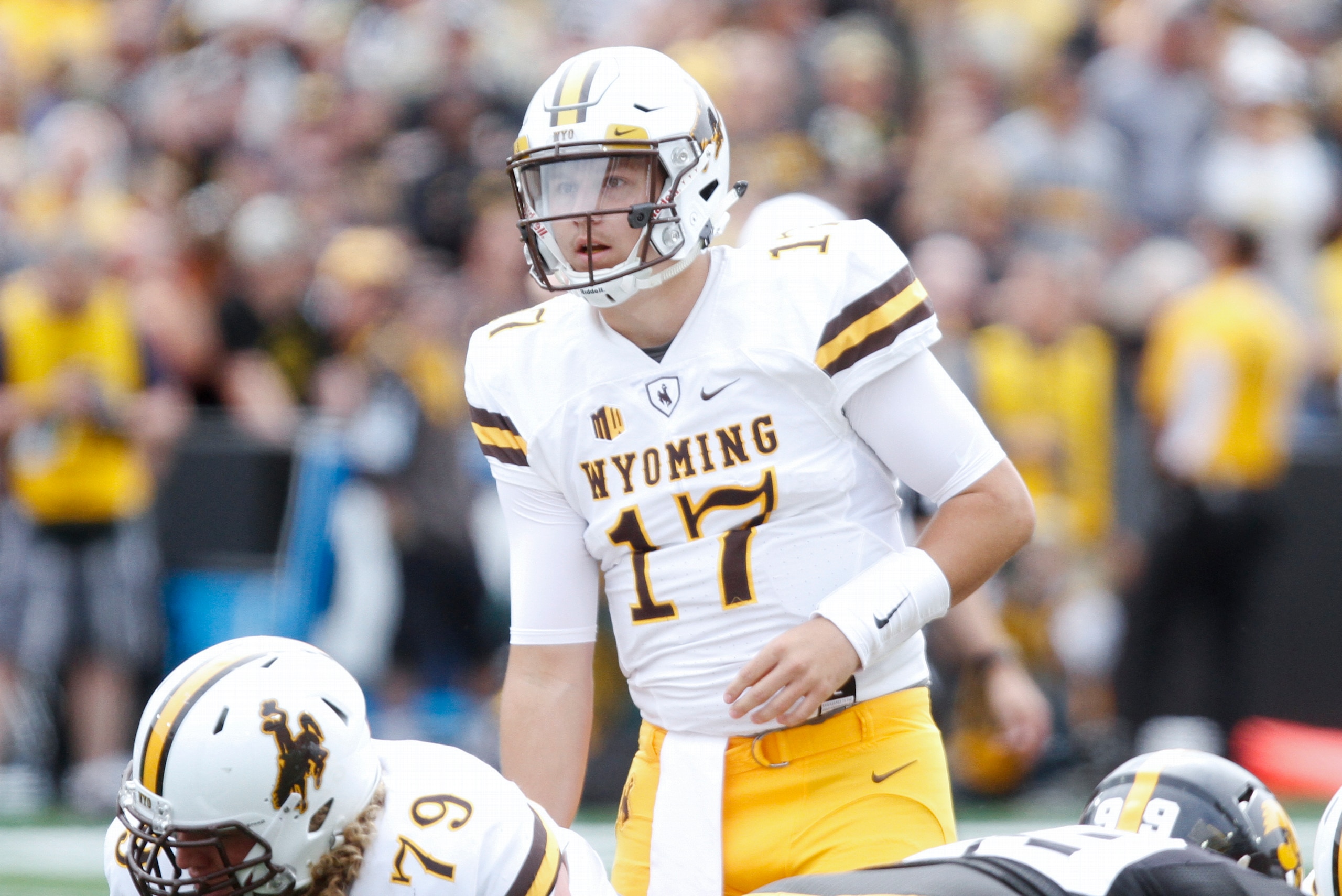 IOWA CITY, IOWA- SEPTEMBER 2: Quarterback Josh Allen #17 of the Wyoming Cowboys in the first quarter against the Iowa Hawkeyes, on September 2, 2017 at Kinnick Stadium in Iowa City, Iowa. (Photo by Matthew Holst/Getty Images) IOWA CITY, IOWA- SEPTEMBER 2: Quarterback Josh Allen #17 of the Wyoming Cowboys in the first quarter against the Iowa Hawkeyes, on September 2, 2017 at Kinnick Stadium in Iowa City, Iowa. (Photo by Matthew Holst/Getty Images)