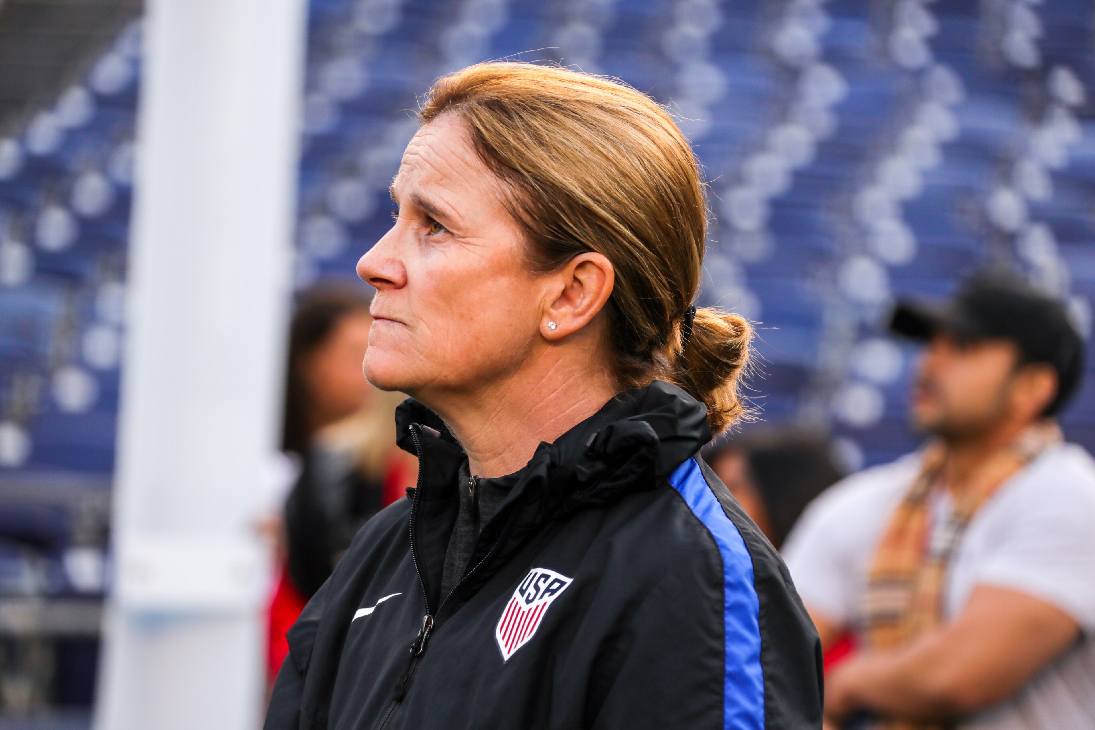 SAN DIEGO, CA - JANUARY 21: Head coach Jill Ellis of the U.S. women's national team looks on during pregame ceremonies against the Danish women's national team at SDCCU Stadium on January 21, 2018 in San Diego, California. (Photo by Kent Horner/Getty Im SAN DIEGO, CA - JANUARY 21: Head coach Jill Ellis of the U.S. women's national team looks on during pregame ceremonies against the Danish women's national team at SDCCU Stadium on January 21, 2018 in San Diego, California. (Photo by Kent Horner/Getty Im