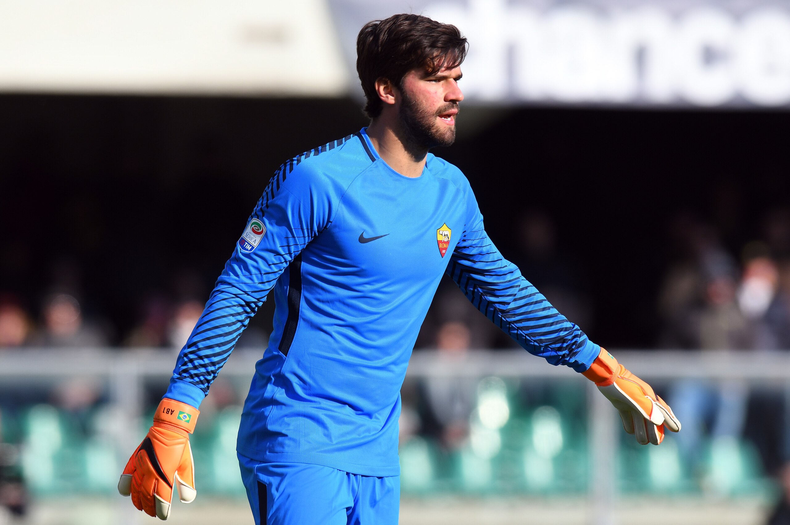 VERONA, ITALY - FEBRUARY 04:  Alisson Becker of AS Roma looks on during the serie A match between Hellas Verona FC and AS Roma at Stadio Marc'Antonio Bentegodi on February 4, 2018 in Verona, Italy.  (Photo by Alessandro Sabattini/Getty Images)