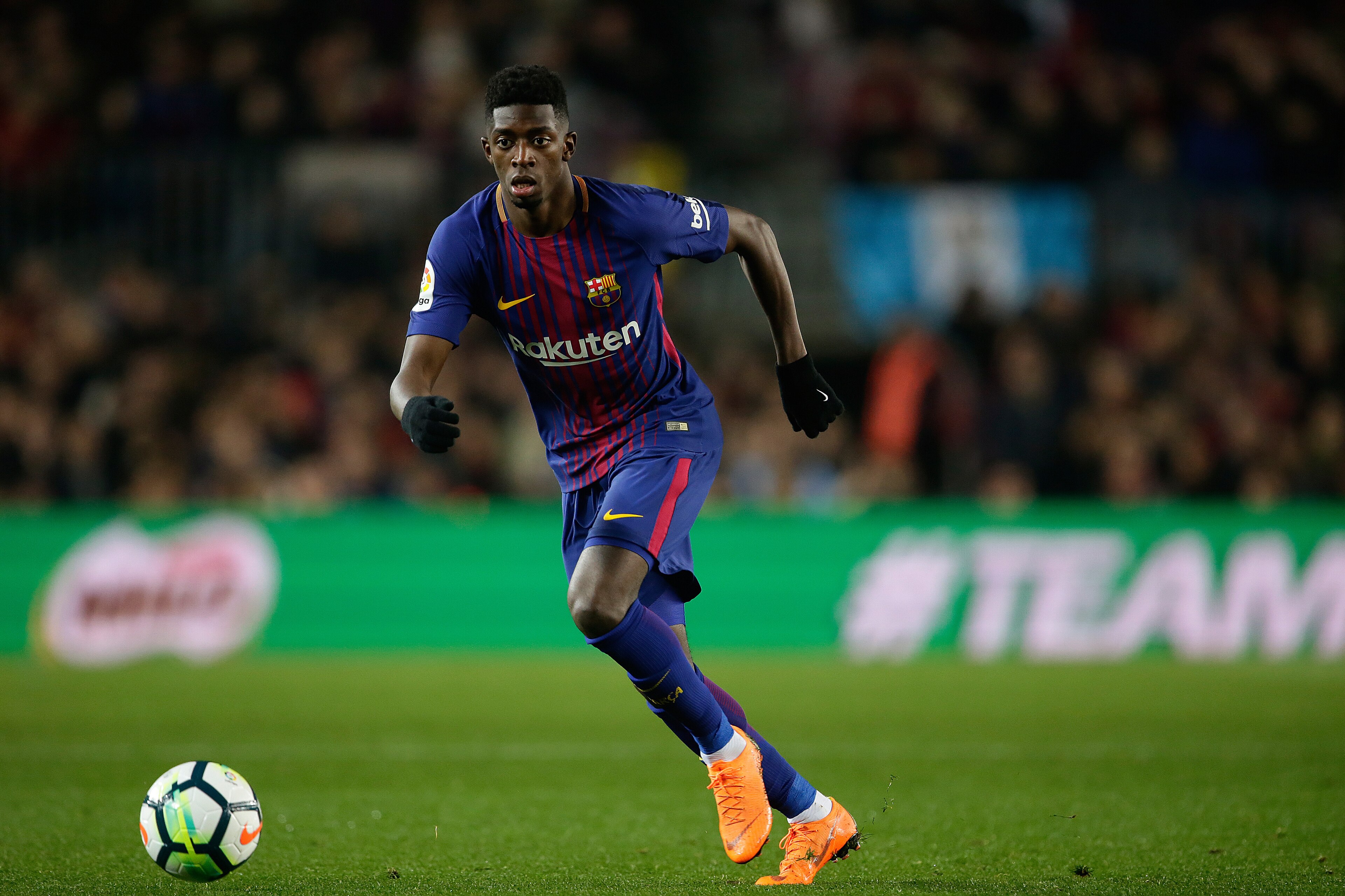 BARCELONA, SPAIN - FEBRUARY 24: Ousmane Dembele of FC Barcelona during the La Liga Santander match between FC Barcelona v Girona at the Camp Nou on February 24, 2018 in Barcelona Spain (Photo by Eric Verhoeven/Soccrates/Getty Images) BARCELONA, SPAIN - FEBRUARY 24: Ousmane Dembele of FC Barcelona during the La Liga Santander match between FC Barcelona v Girona at the Camp Nou on February 24, 2018 in Barcelona Spain (Photo by Eric Verhoeven/Soccrates/Getty Images)