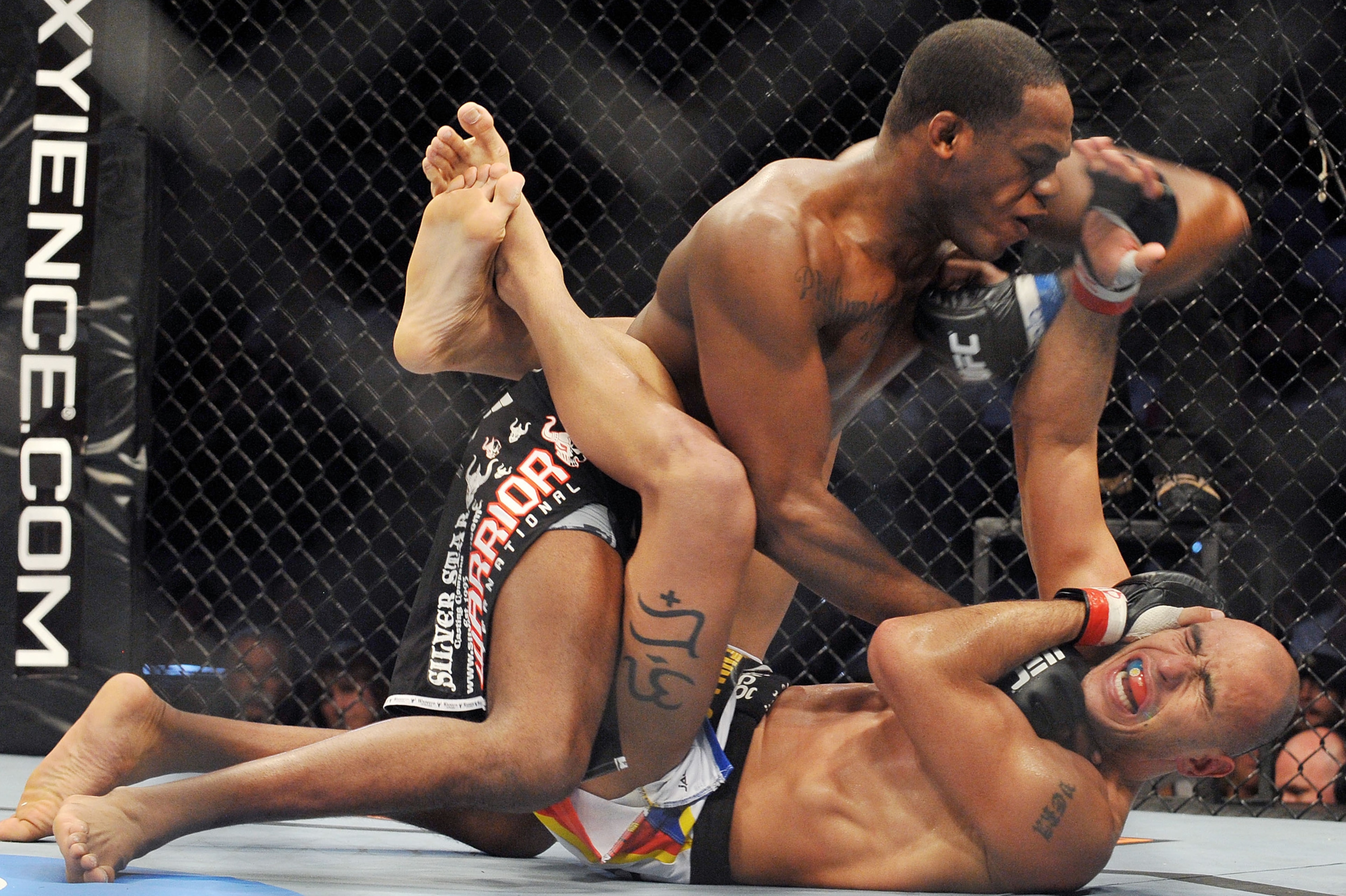 BROOMFIELD, CO - MARCH 21:  UFC fighter Jon Jones (Top) battles UFC fighter Brandon Vera (Bottom) during their Light Heavyweight fight at UFC Fight Night: Vera vs. Jones at the 1st Bank Center on March 21, 2010 in Broomfield, Colorado.  (Photo by Jon Kopa