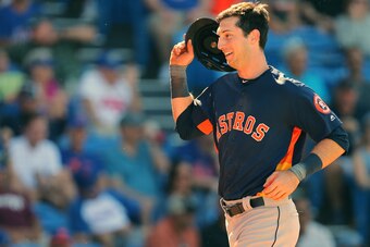 PORT ST. LUCIE, FL - MARCH 06: Kyle Tucker #79 of the Houston Astros reacts after hitting a home run against the New York Mets during the seventh inning of a spring training game at First Data Field on March 6, 2018 in Port St. Lucie, Florida. The Mets de