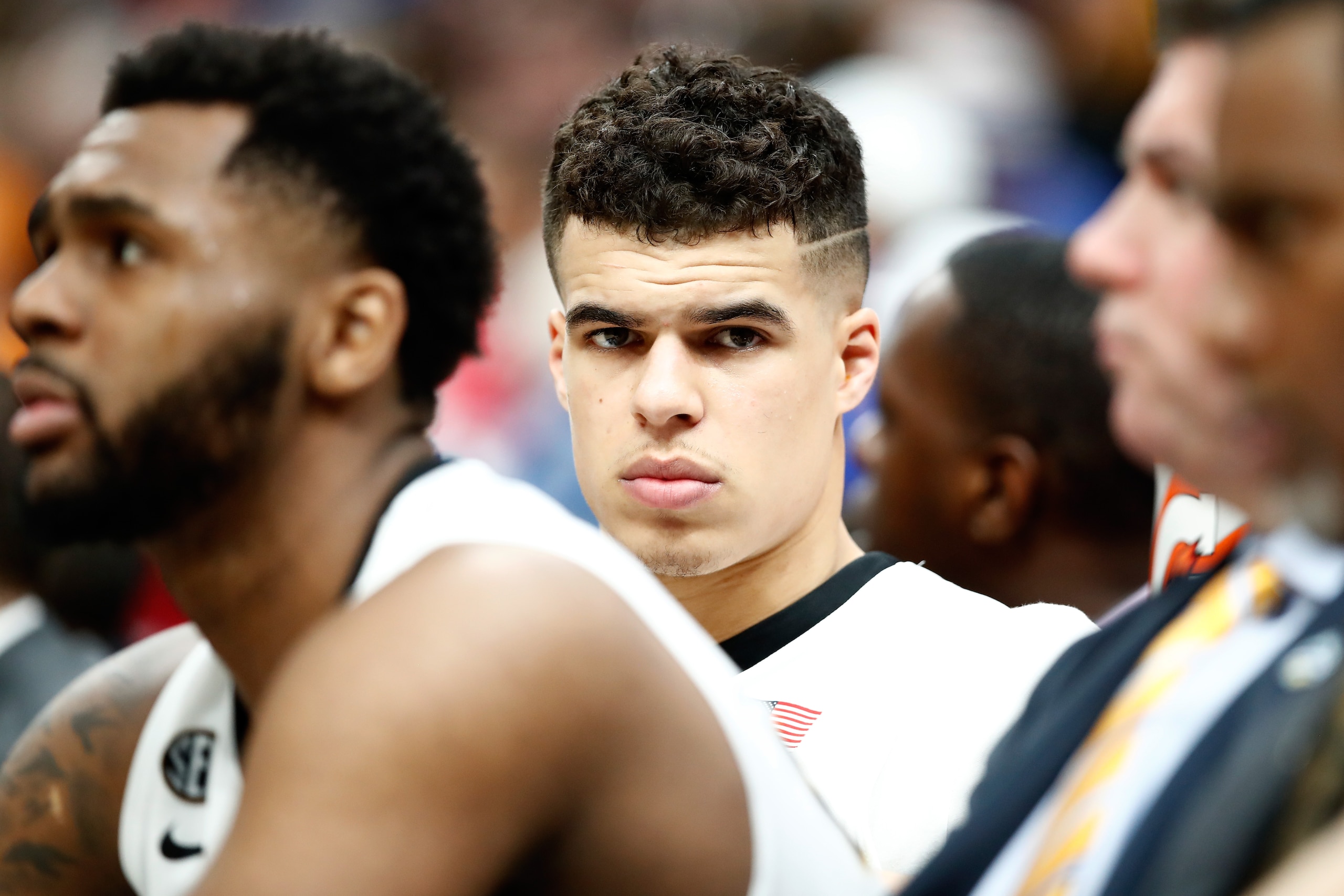 ST LOUIS, MO - MARCH 08:  Michael Porter Jr #13 of the Missouri Tigers watches the action against the Georgia Bulldogs during the second round of the 2018 SEC Basketball Tournament at Scottrade Center on March 8, 2018 in St Louis, Missouri.  (Photo by And