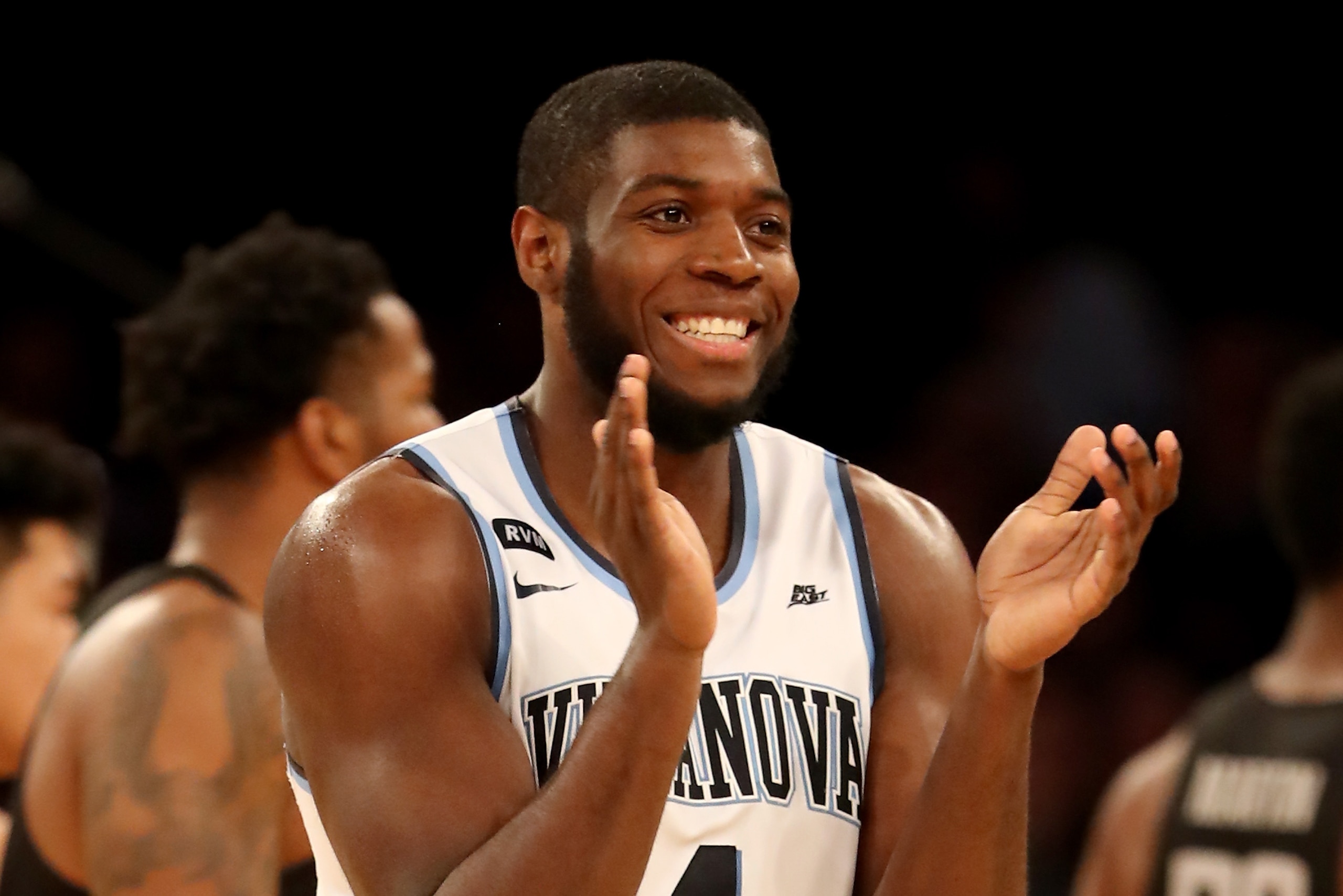 NEW YORK, NY - MARCH 09:  Eric Paschall #4 of the Villanova Wildcats celebrates in the second half against the Butler Bulldogs during semifinals of the Big East Basketball Tournament at Madison Square Garden on March 9, 2018 in New York City.  (Photo by A