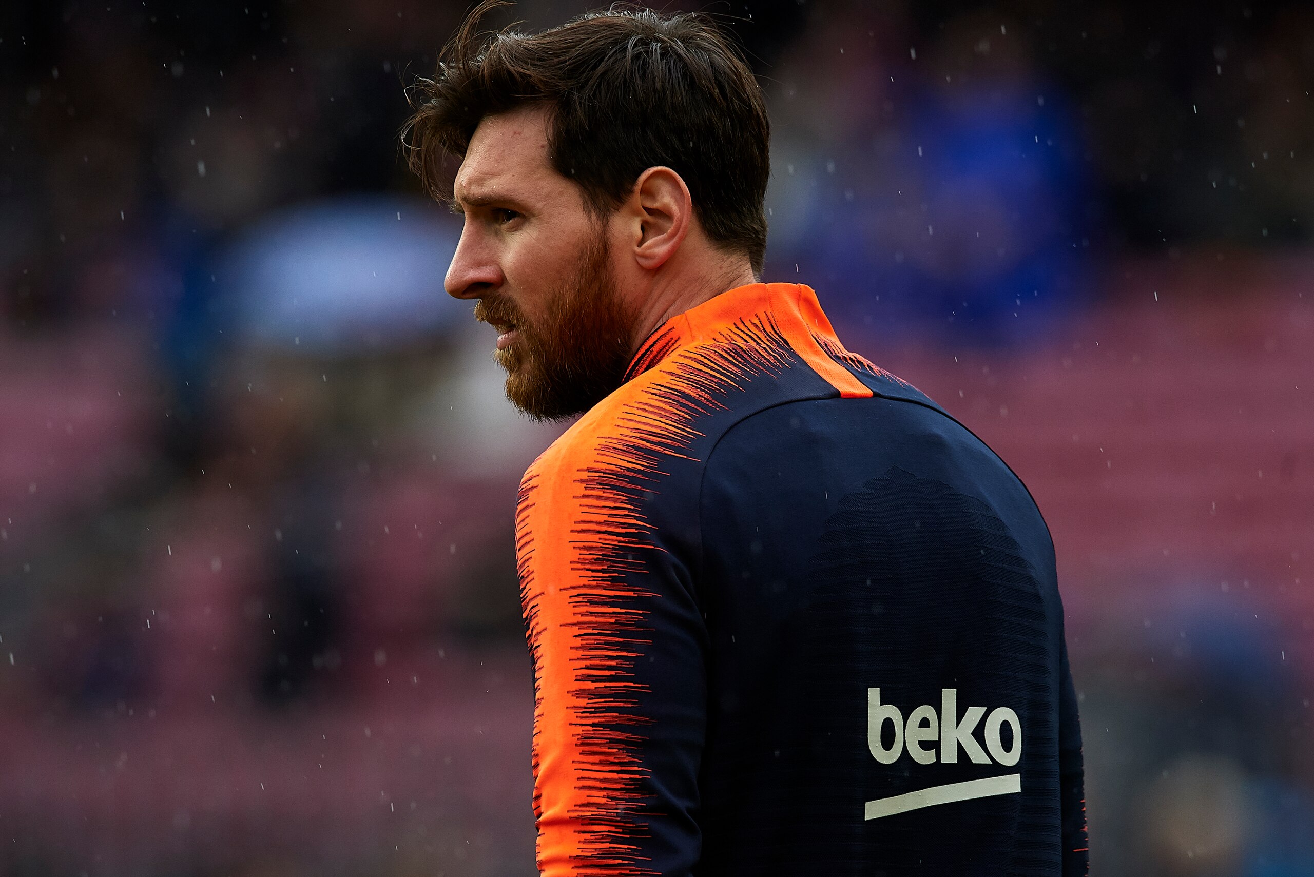 BARCELONA, SPAIN - MARCH 04:  Lionel Messi of Barcelona looks on prior to the La Liga match between FC Barcelona and Atletico de Madrid at Camp Nou on March 4, 2018 in Barcelona, Spain.  (Photo by Quality Sport Images/Getty Images)