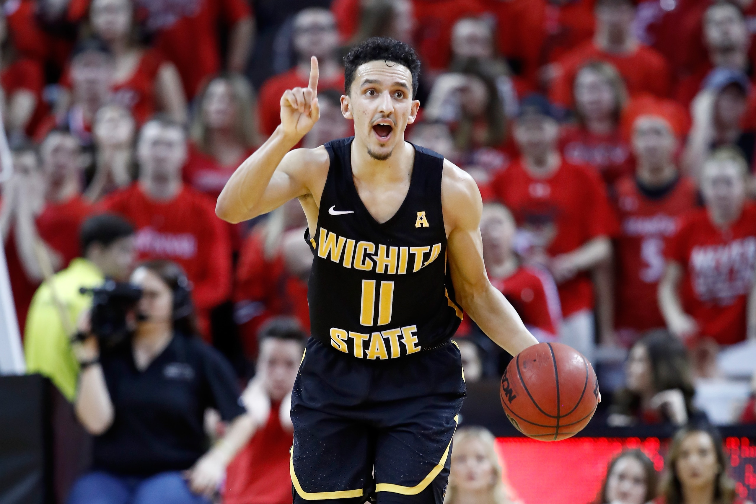 HIGHLAND HEIGHTS, KY - FEBRUARY 18:  Landry Shamet #11 of the Witchita State Shockers dribbles the ball during the 76-72  win over the Cincinnati Bearcats at BB&T Arena on February 18, 2018 in Highland Heights, Kentucky.  (Photo by Andy Lyons/Getty Images