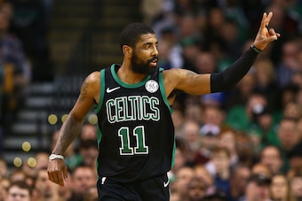 BOSTON, MA - MARCH 11:  Kyrie Irving #11 of the Boston Celtics gestures during a game against the Indiana Pacers at TD Garden on March 11, 2018 in Boston, Massachusetts. NOTE TO USER: User expressly acknowledges and agrees that, by downloading and or usin